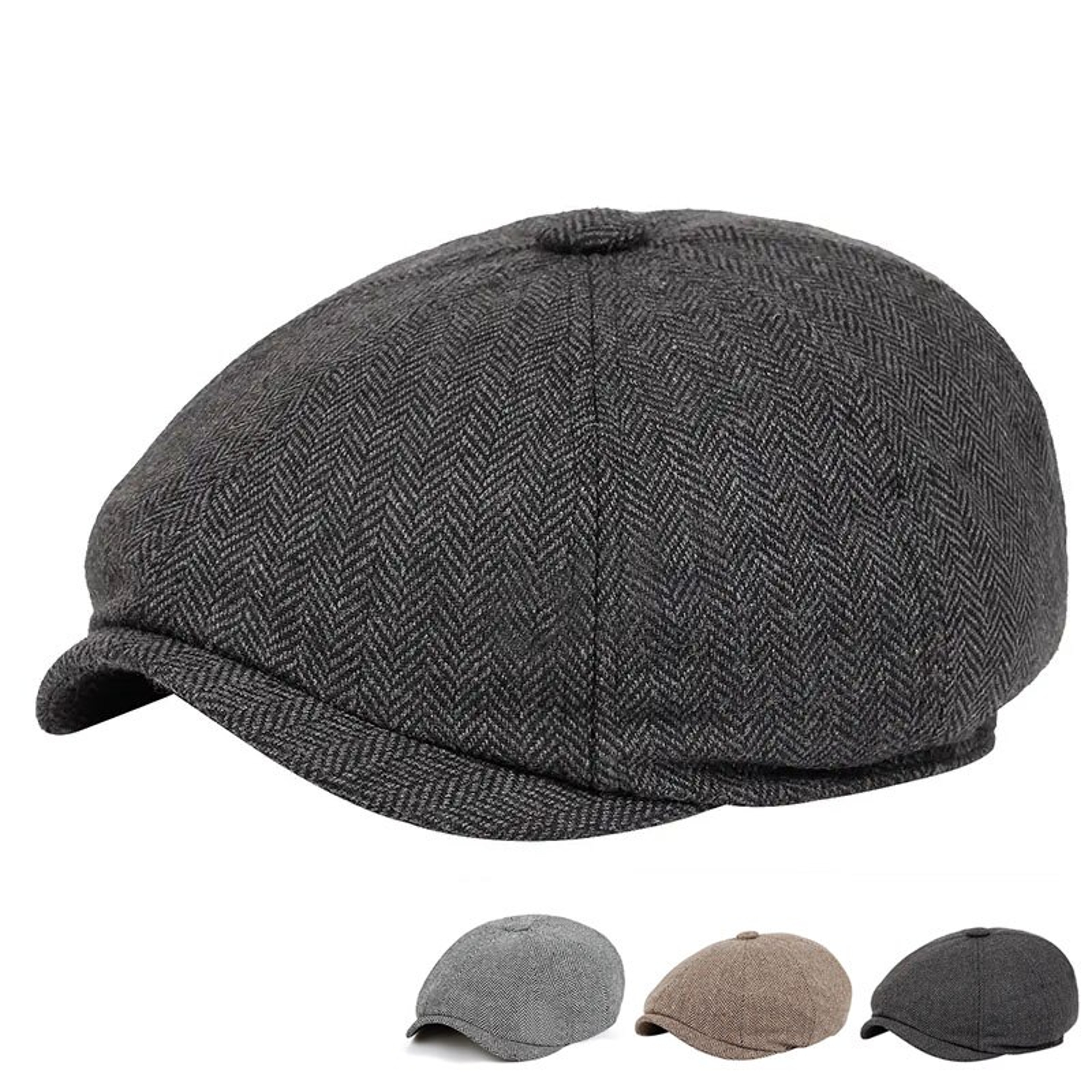 Vintage Herringbone Newsboy Cap for Men Classic British Flat Cap – view 1
