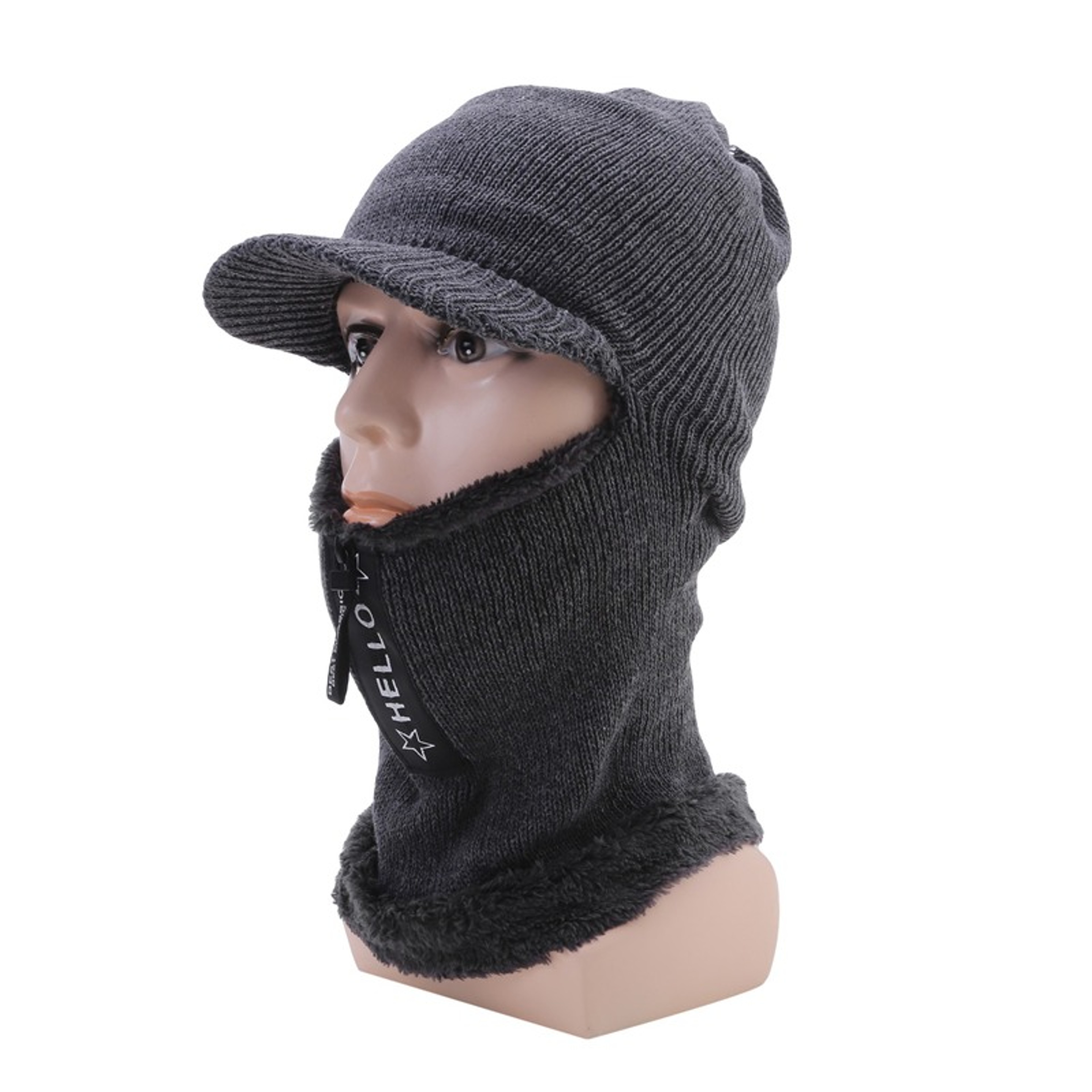 Men Windproof Outdoor Winter Knit Hat with Ear Protection and Visor Scarf Warm Cycling Winter Cap – view 8