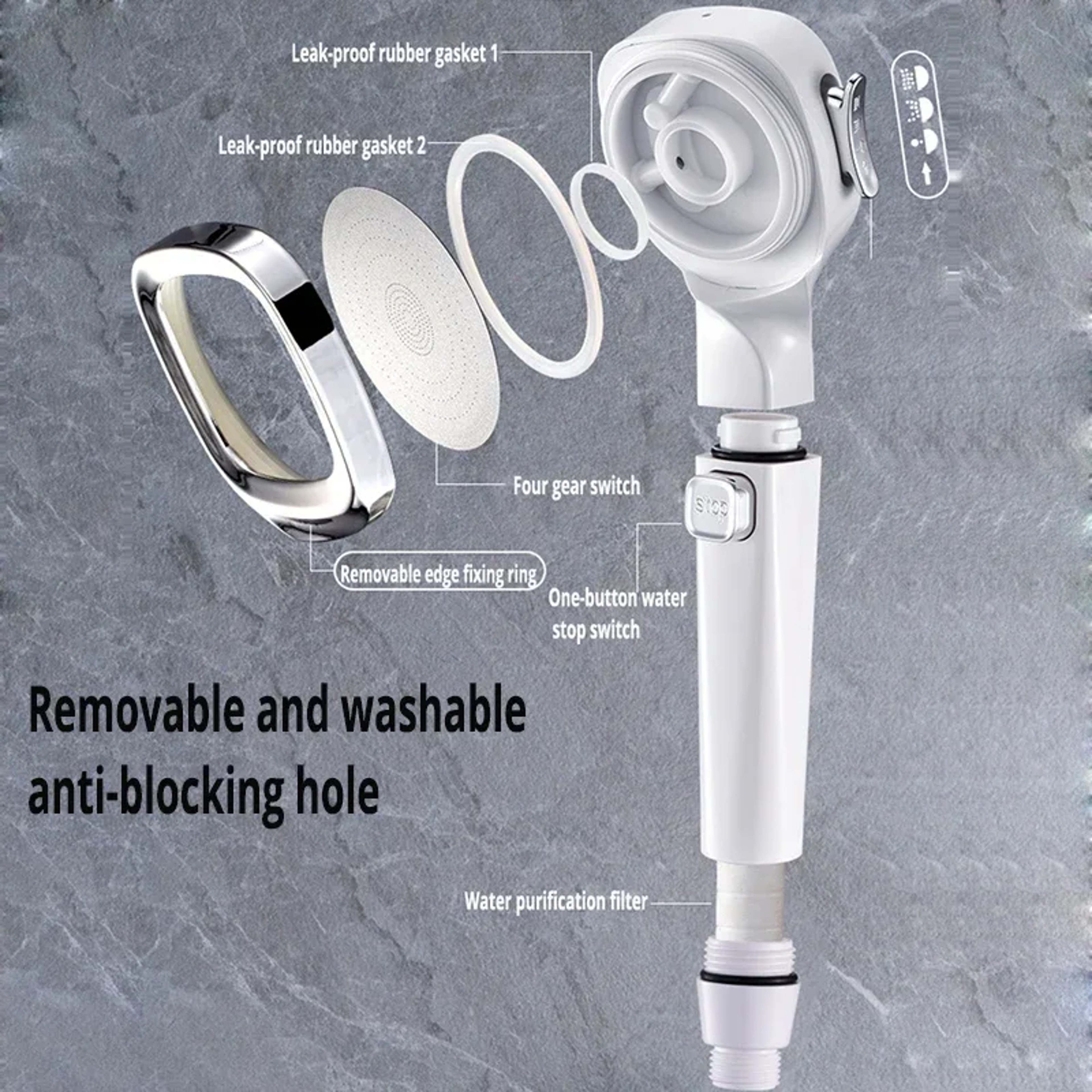 AquaPulse High Pressure Shower Head With Spray Modes  Water Saving Stop Button 4
