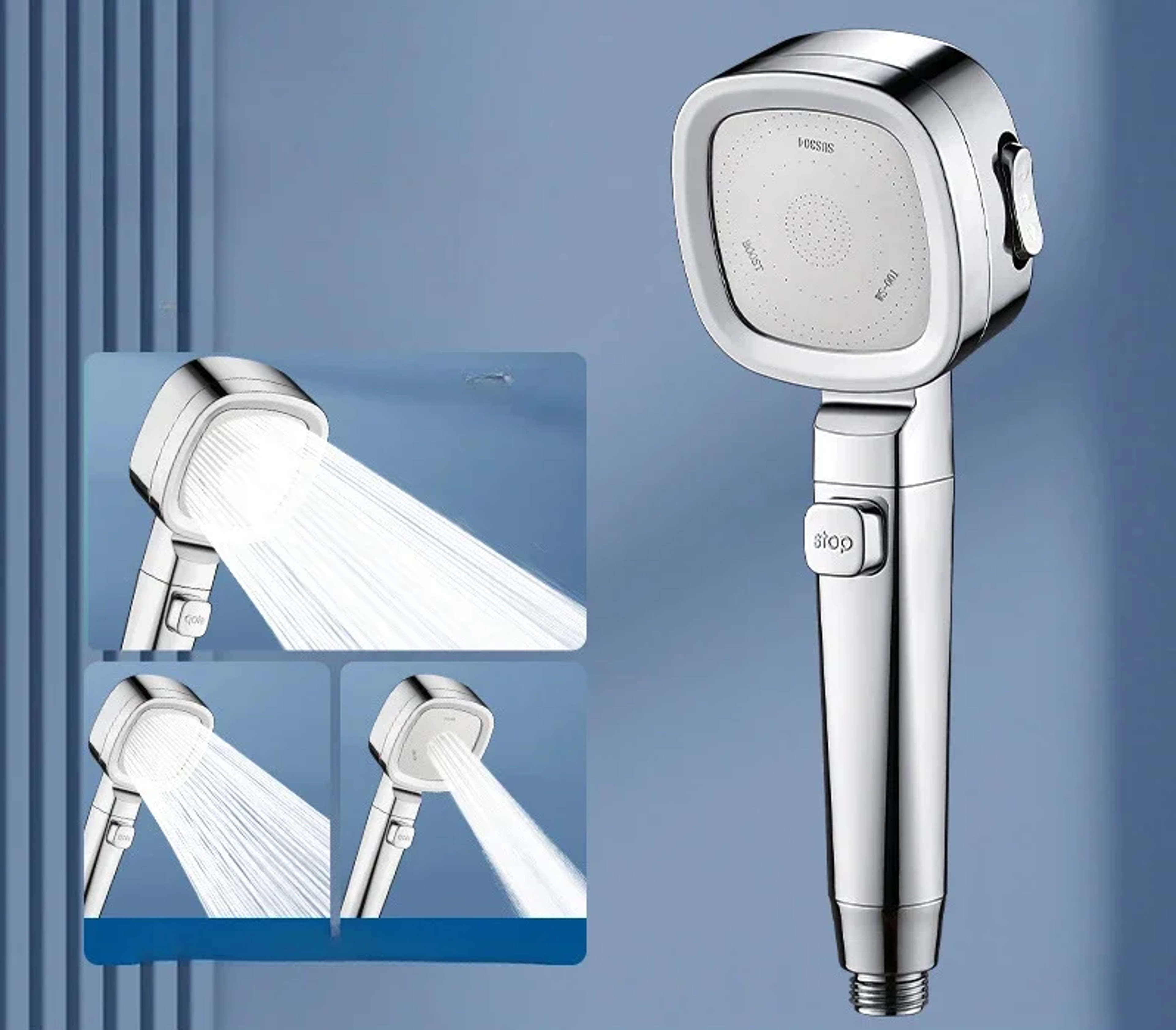 AquaPulse High Pressure Shower Head With Spray Modes  Water Saving Stop Button 7