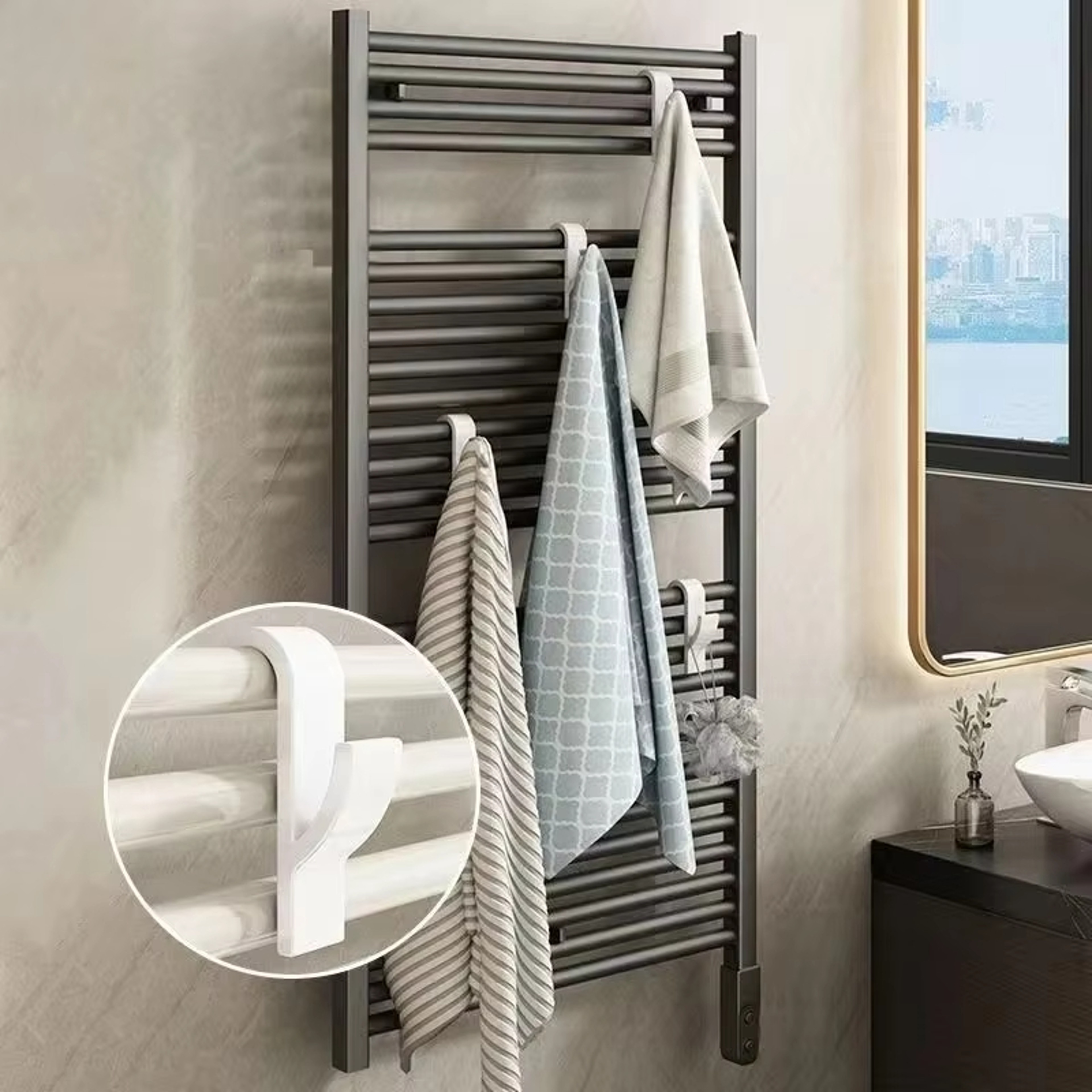 Radiator Rail Towel Hooks Space Saving Bathroom Towel Hanger Clips 1