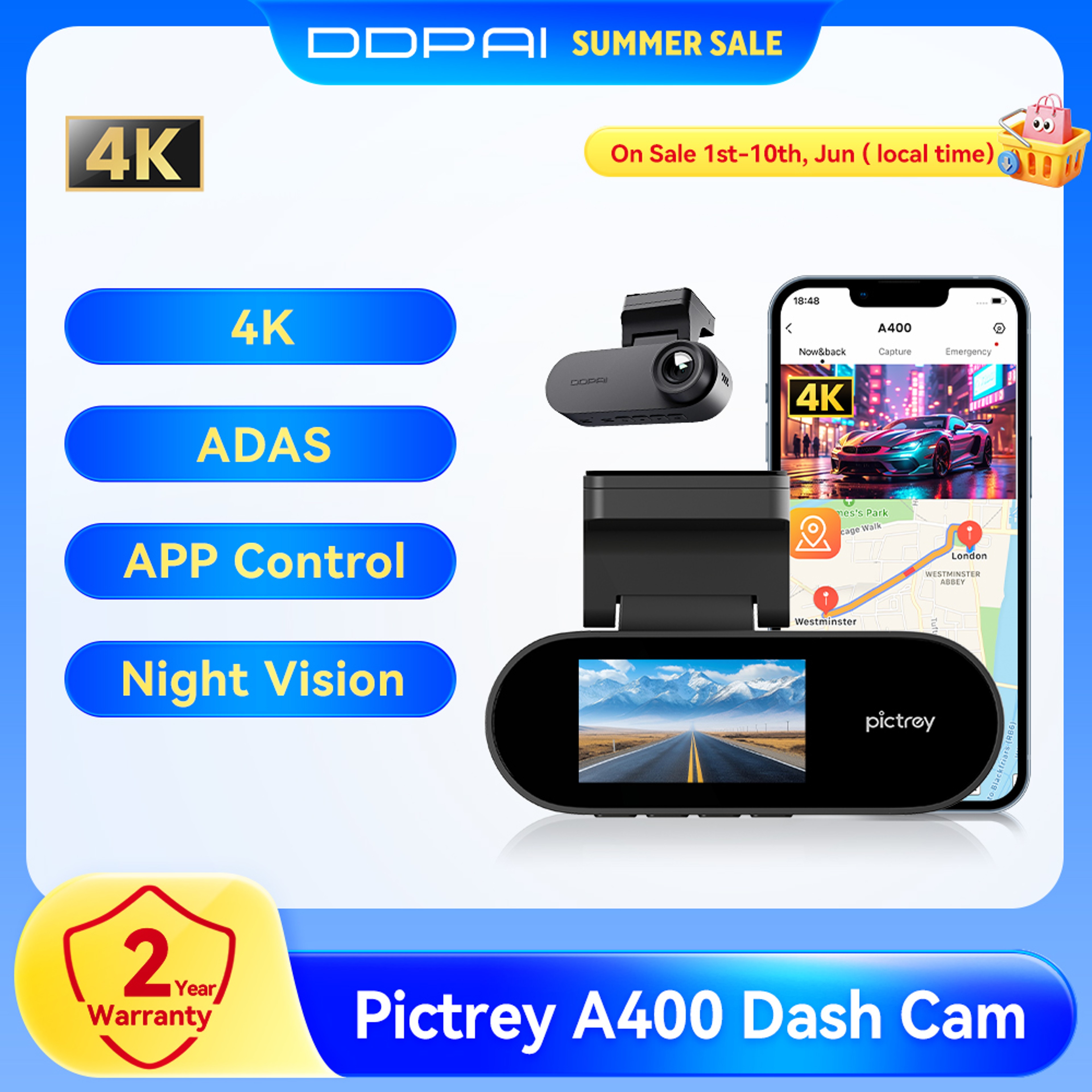 Pictrey Dash Cam with ADAS, Wi Fi & Parking Monitor – view 1