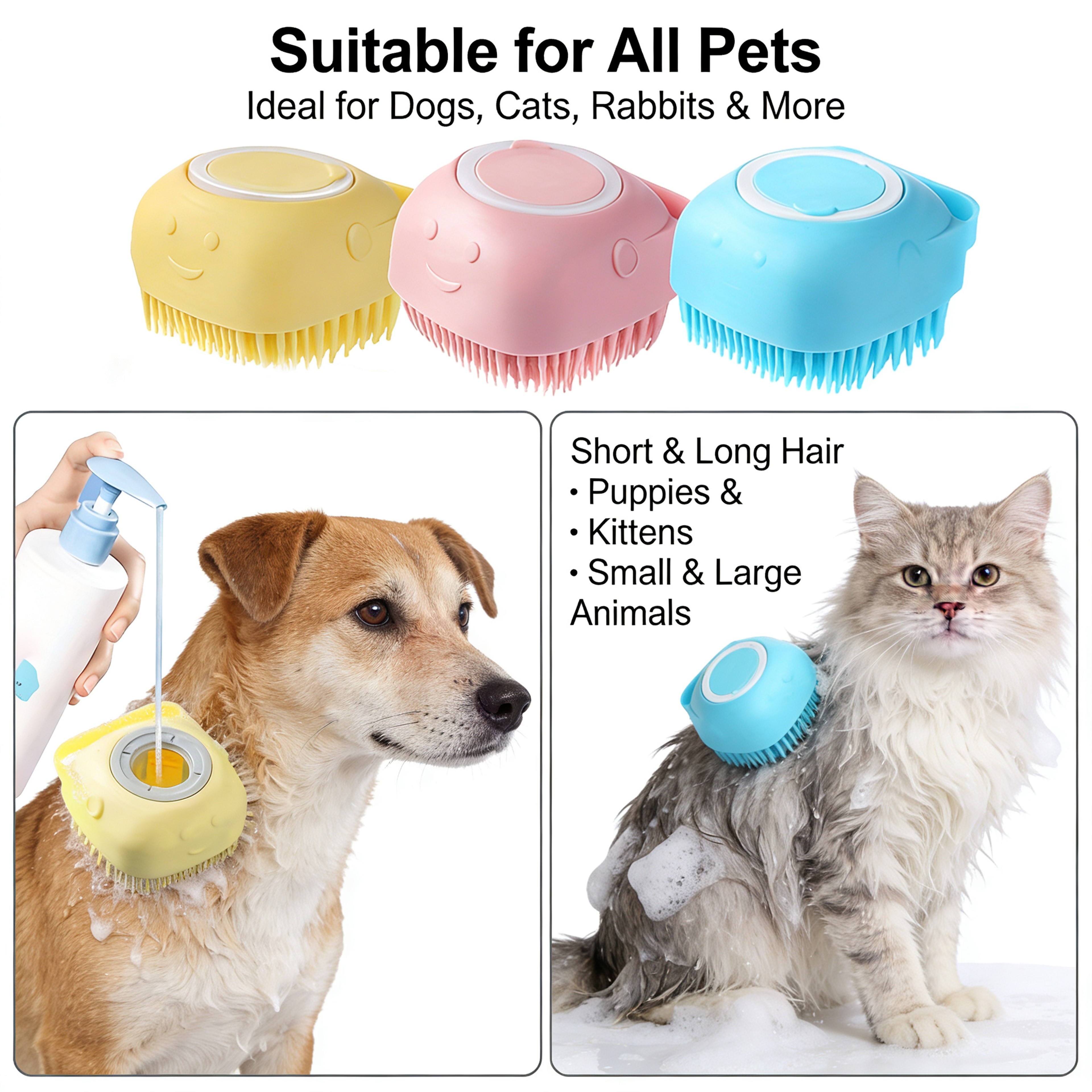 Pet Bath & Dog Shampoo Brush with Built In Dispenser Silicone Grooming & Pet Massage Brush – view 4