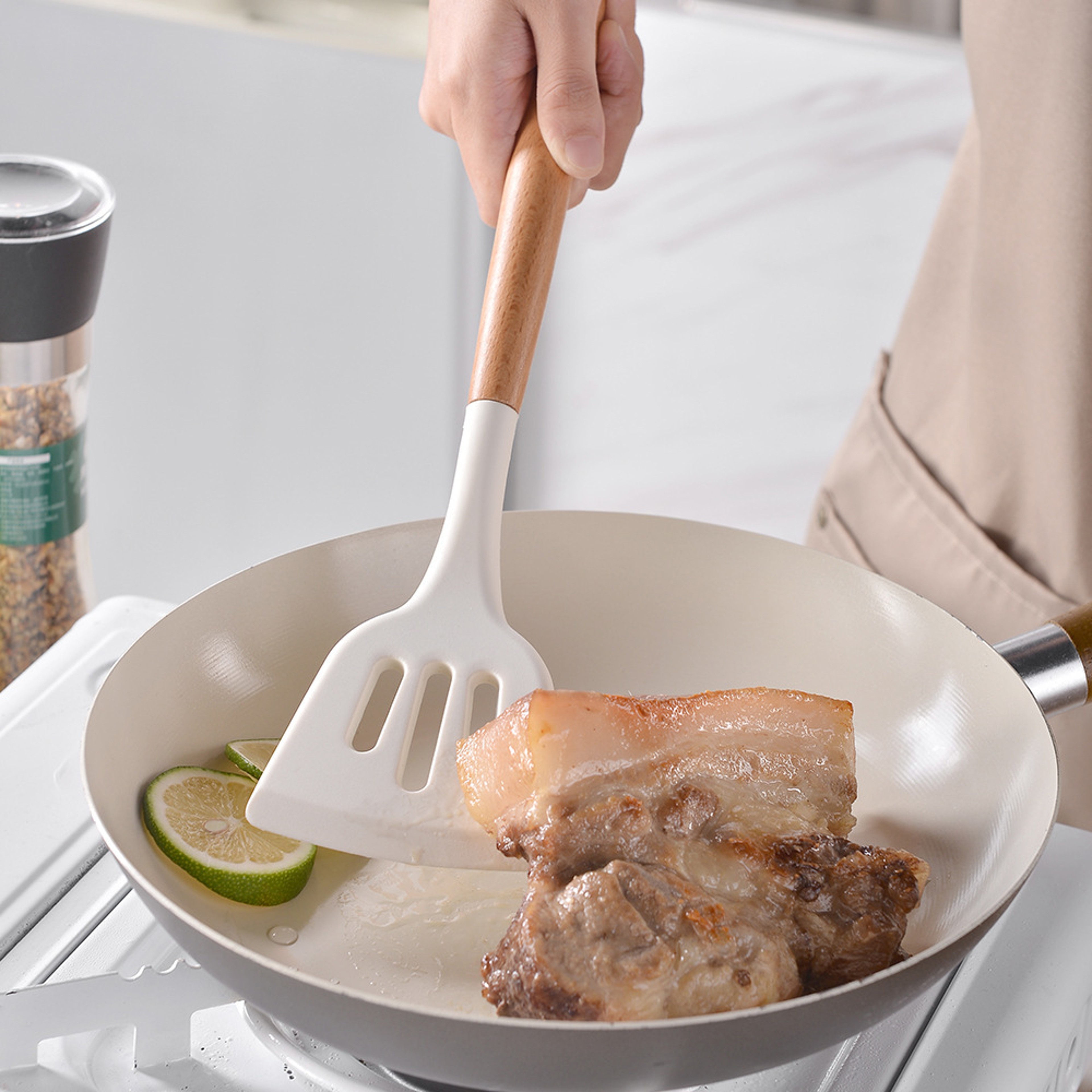EliteChef Piece Silicone Kitchen Utensils Set with Wooden Handles for Non Stick Cookware – view 2