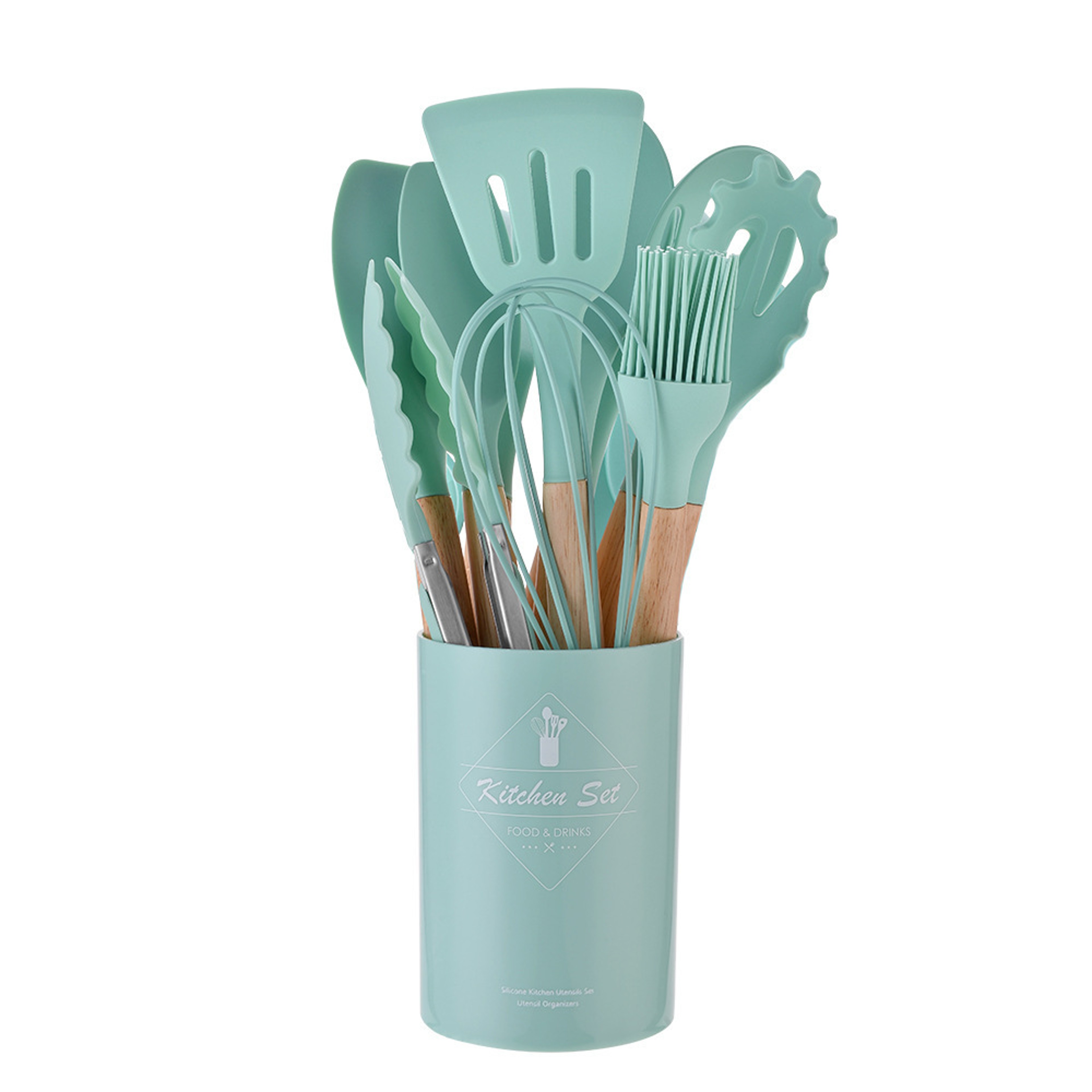 EliteChef Piece Silicone Kitchen Utensils Set with Wooden Handles for Non Stick Cookware – view 7