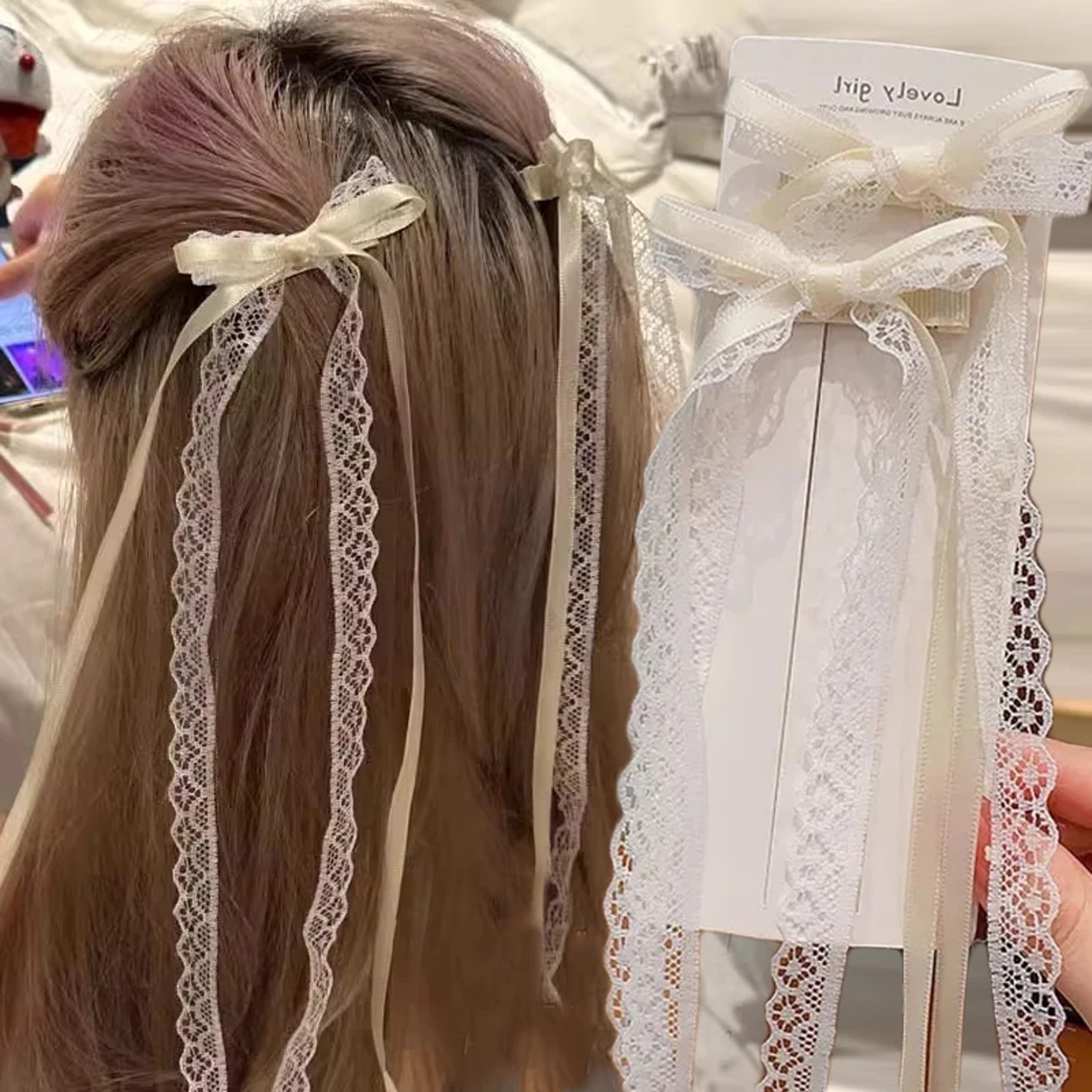 Elegant White Lace Bow Hair Clips for Girls & Women Ribbon Tassel Bow Barrettes Set – view 3