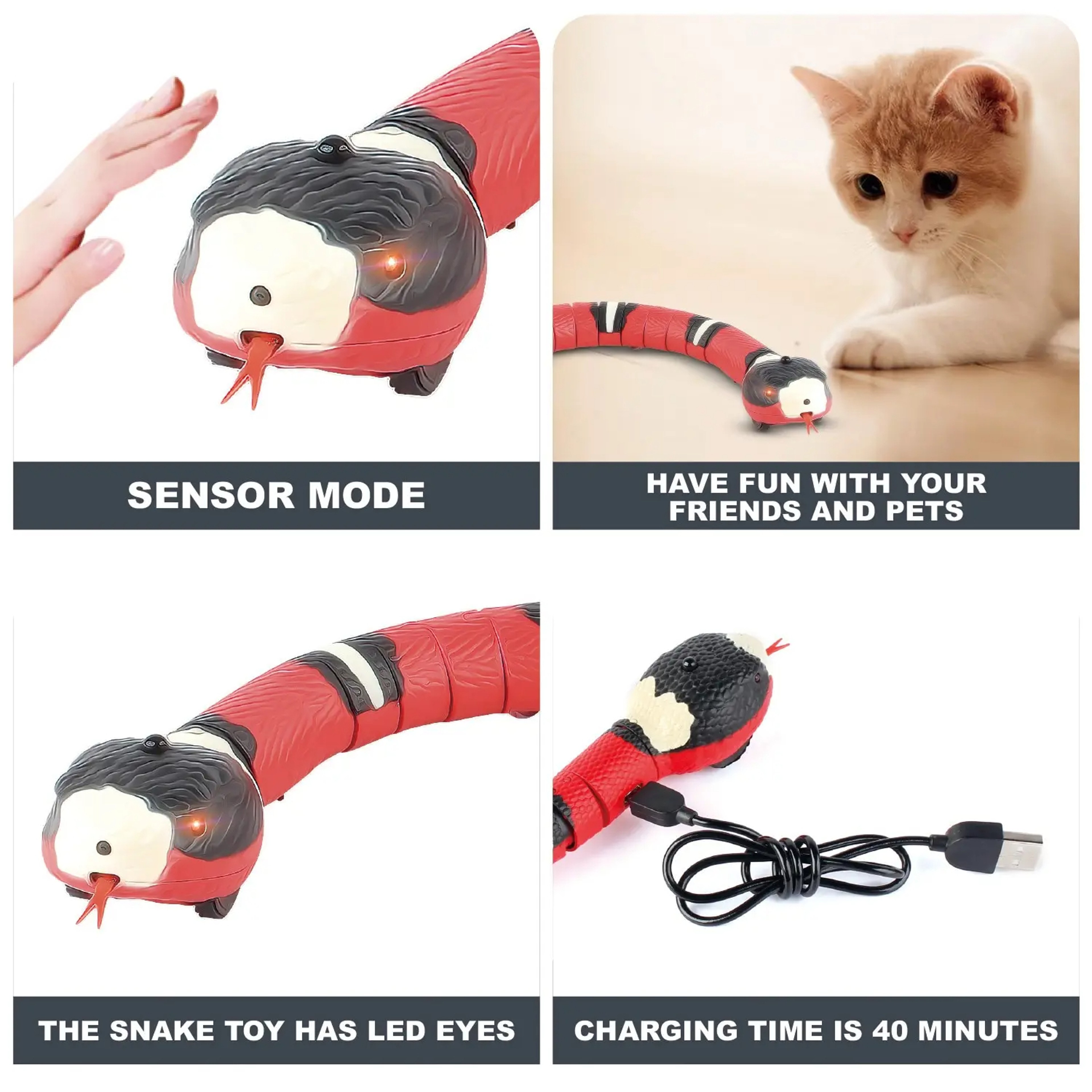Smart Sensing Cat Toys Interactive Automatic Eletronic Snake Cat Teaser Indoor Play Kitten Toy USB  1