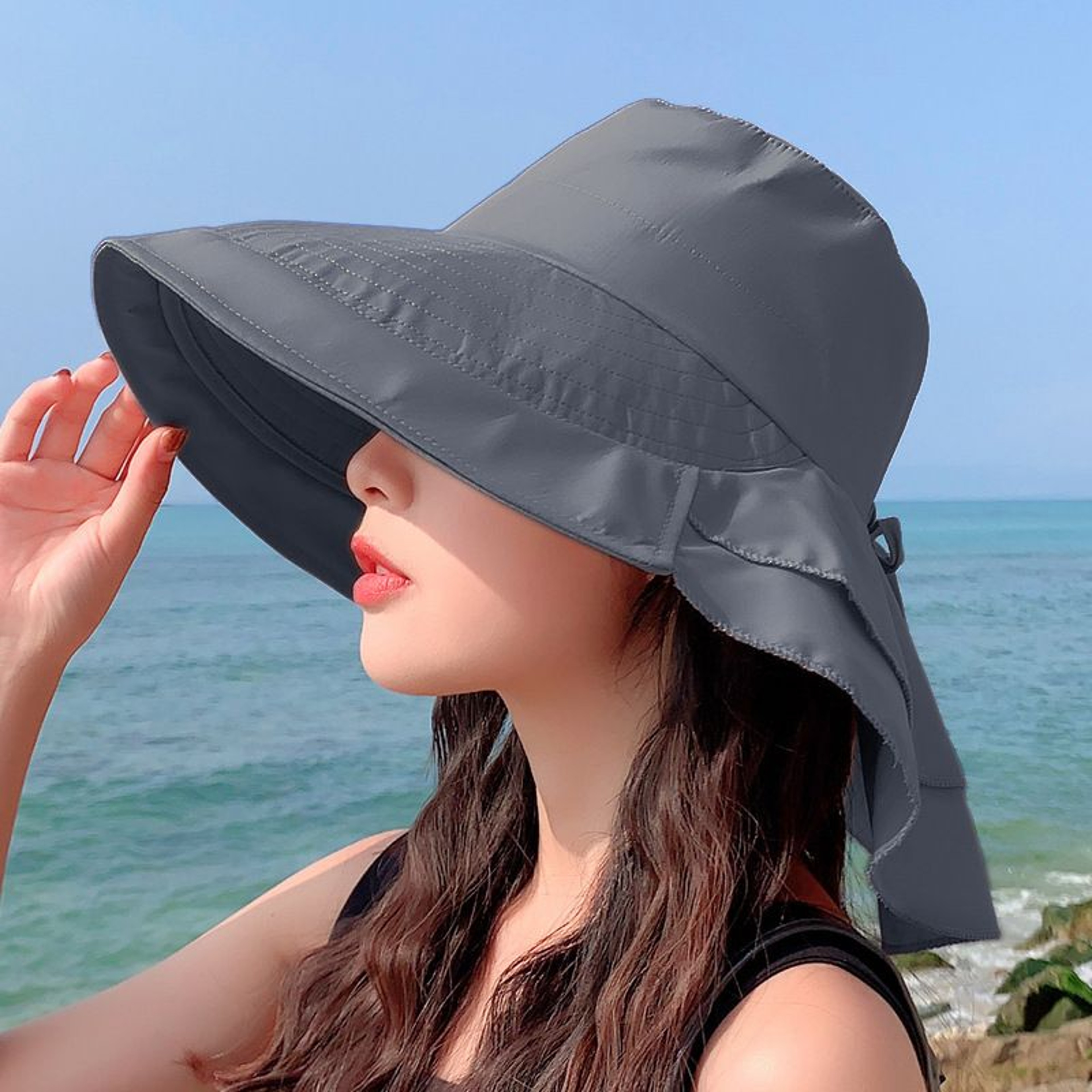 Women Summer Beach Hat with Wide Brim and UV Neck Protection
