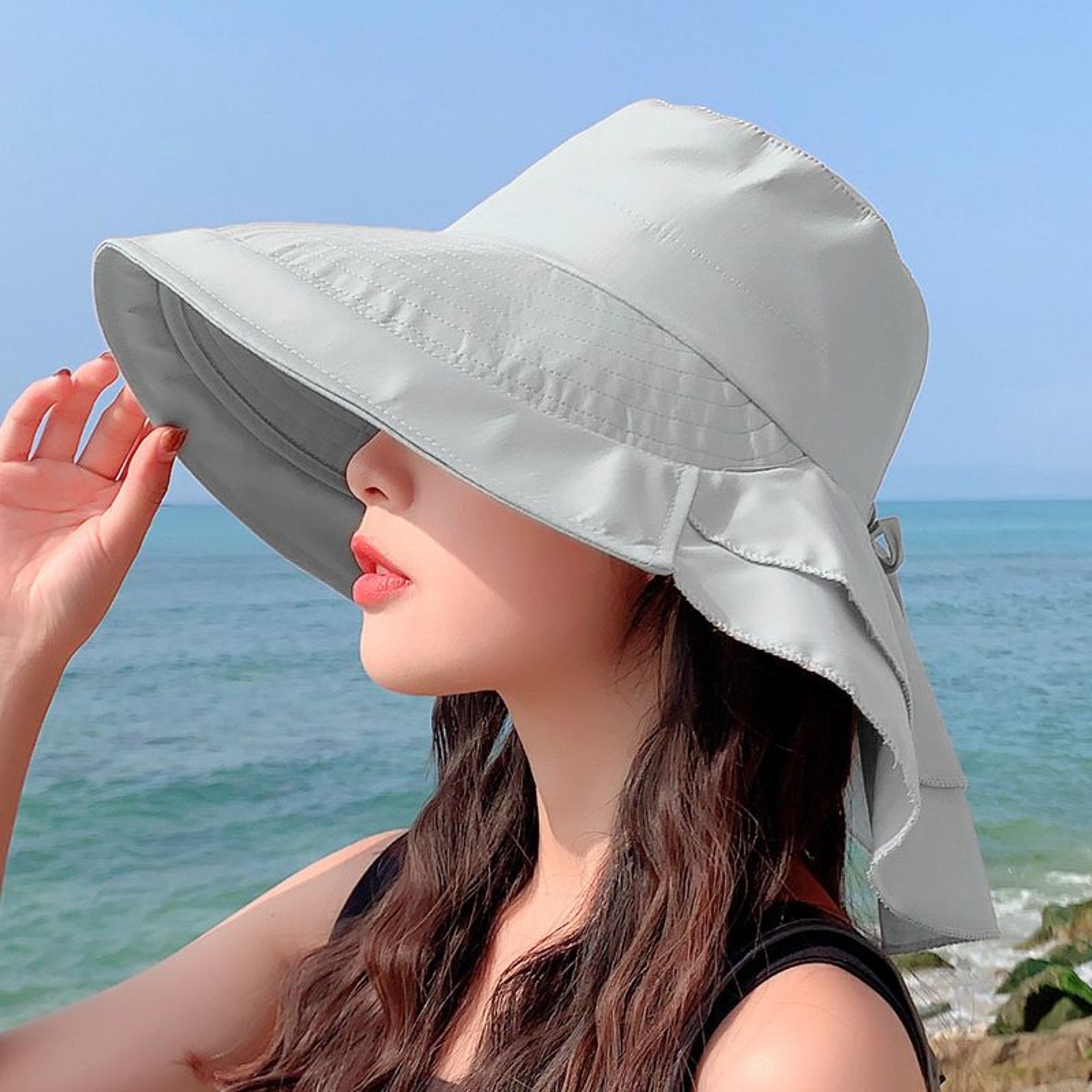Women Summer Beach Hat with Wide Brim and UV Neck Protection