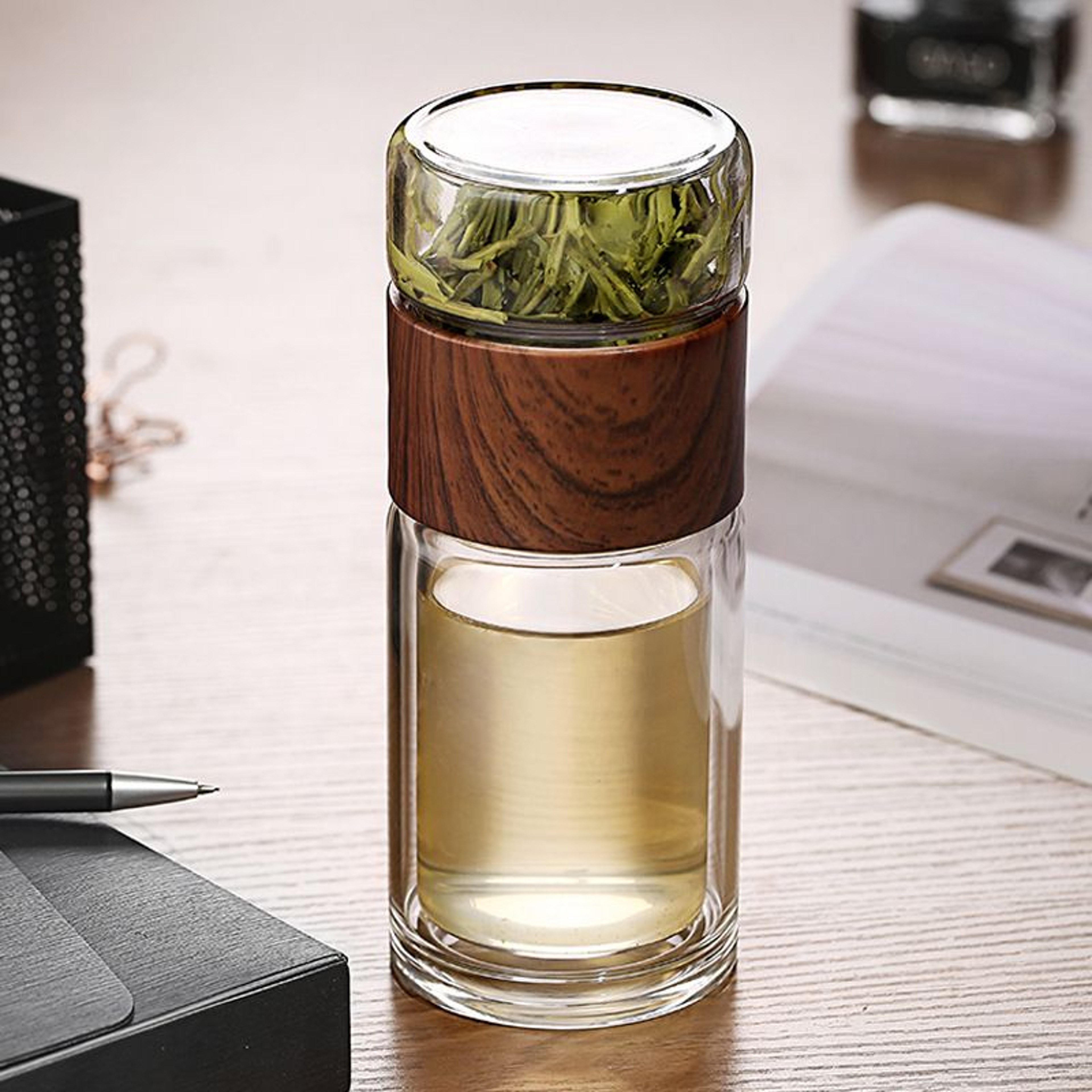 High Quality Double Glass Water Bottle with Case Tea Infuser Tumbler for Eco Conscious Drinkware