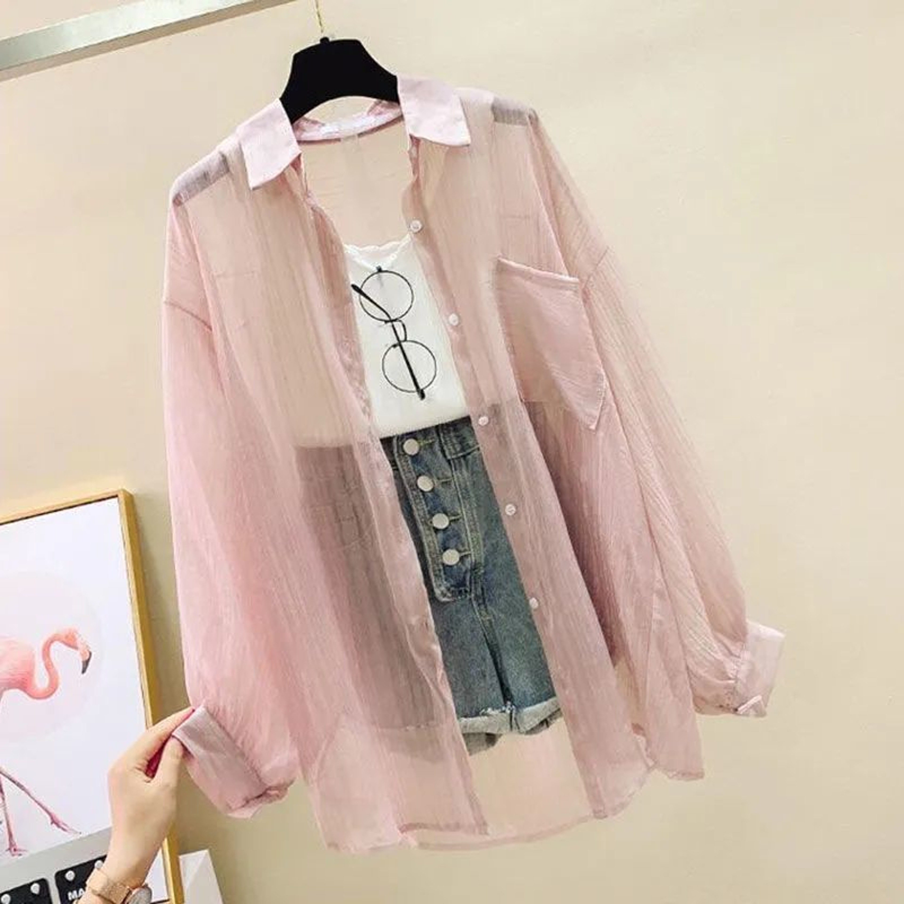 Elegant Summer Sunscreen Shirt , Thin Chiffon Blouse, Korean Harajuku See-Through Loose Top for Women – view 9