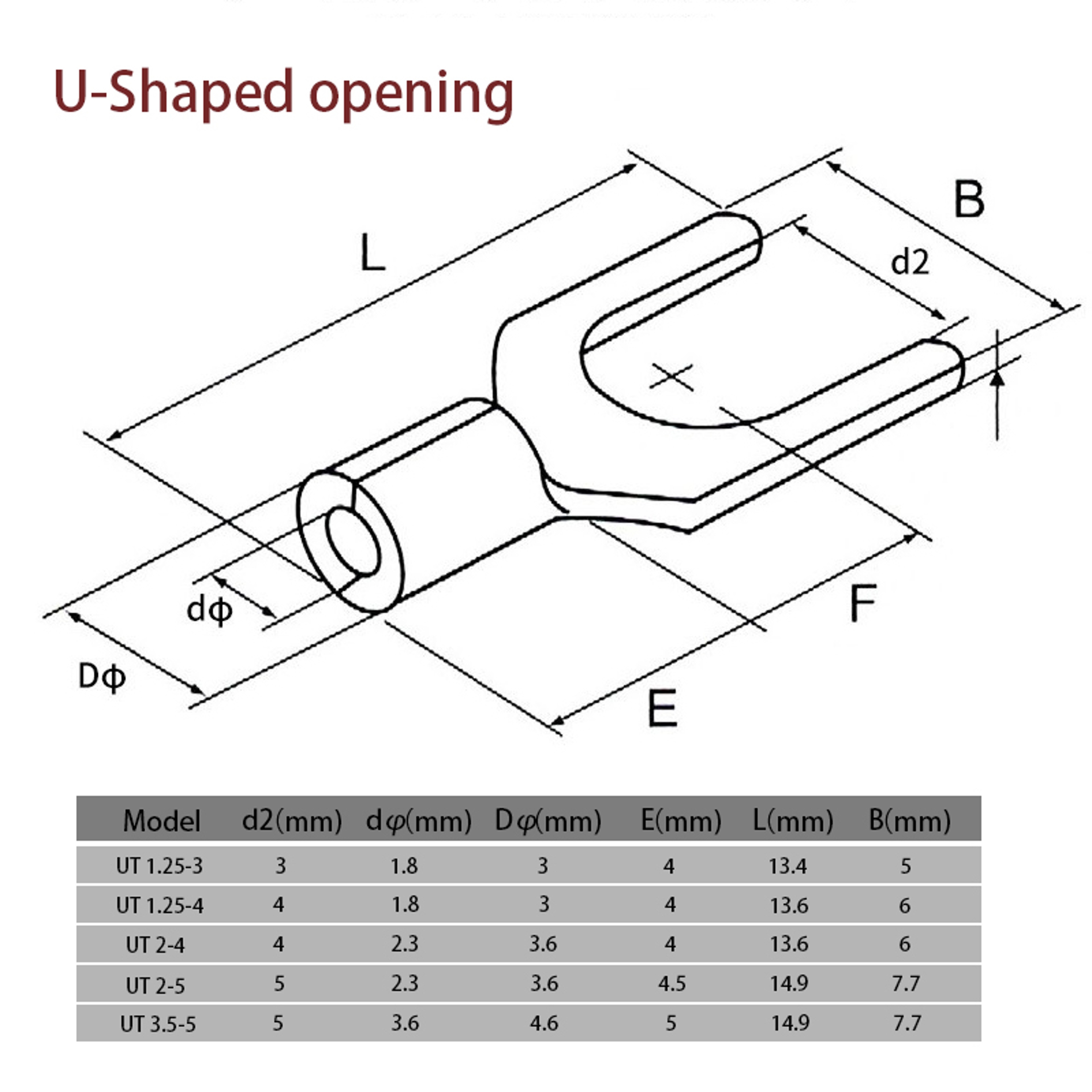 Non Insulated Ring  U Type Brass Terminals Assortment Kit Crimp Spade Connectors For Cable  Wire 5