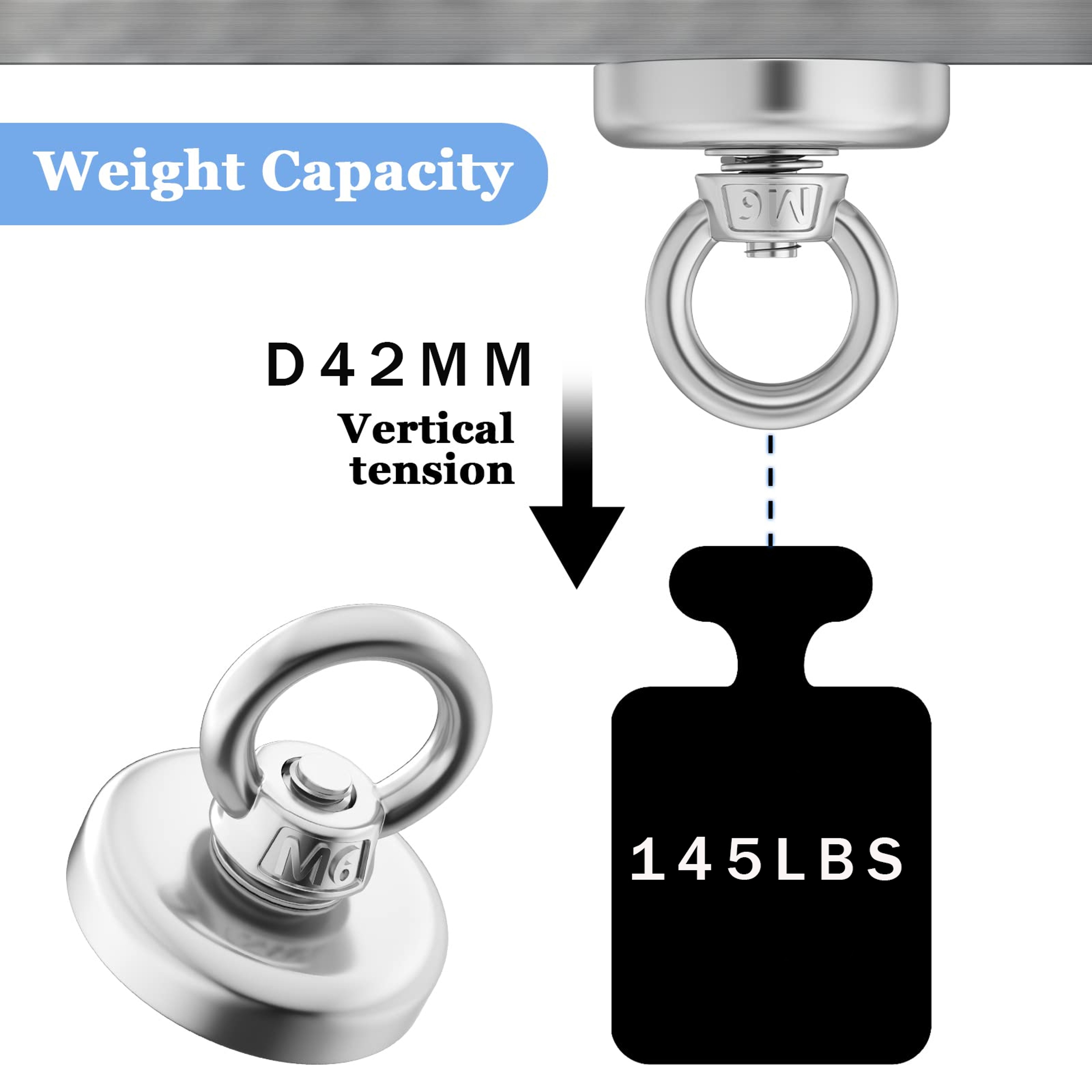 Super Strong Neodymium Fishing Magnets Heavy Duty Rare Earth Magnet with Eyebolt for Salvage & Magnetic Fishing – view 4