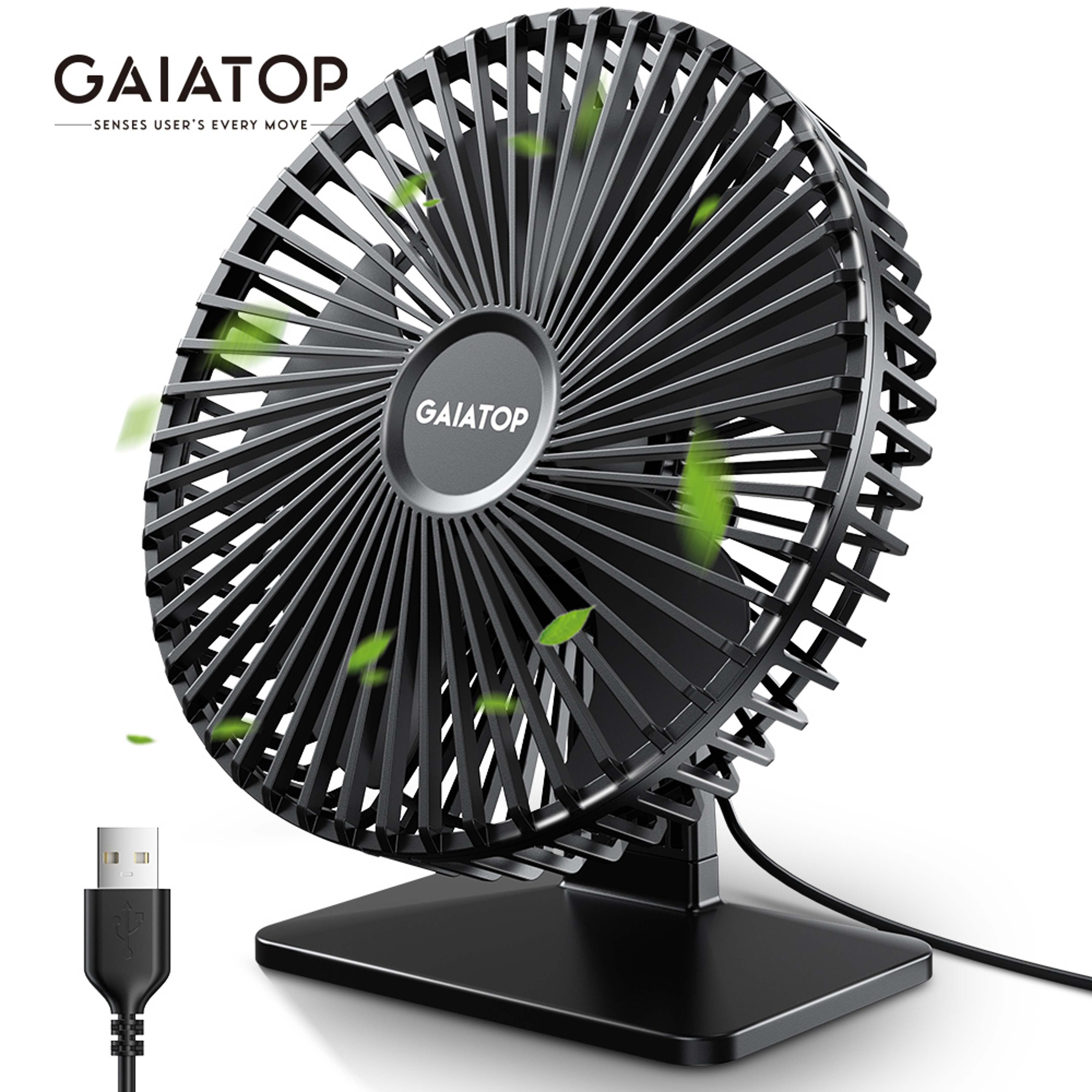 Gaiatop Portable USB Desk Fan 90 Adjustable UltraQuiet 4Speed Cooling Fan For Home Office  Travel 0