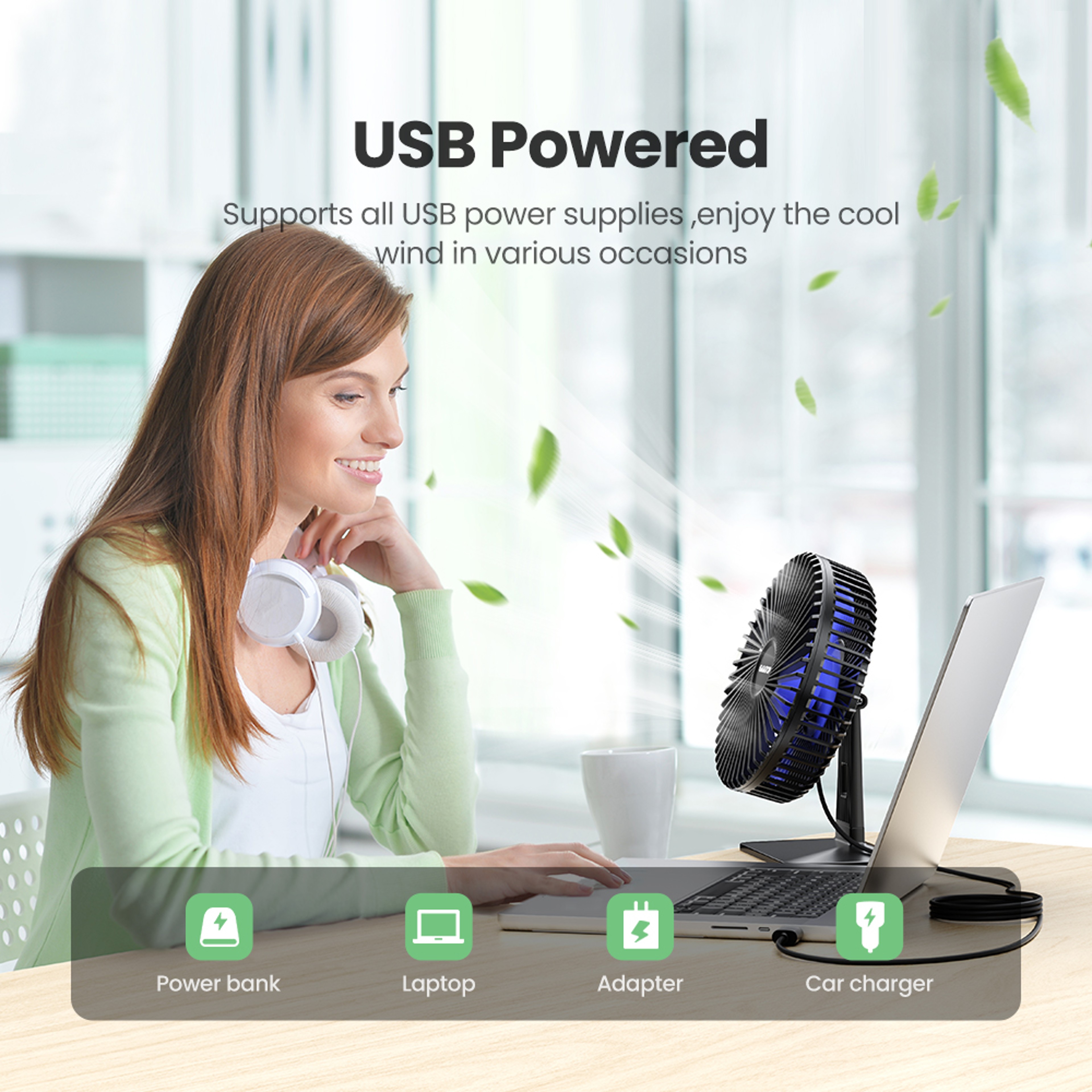 Gaiatop Portable USB Desk Fan 90 Adjustable UltraQuiet 4Speed Cooling Fan For Home Office  Travel 4