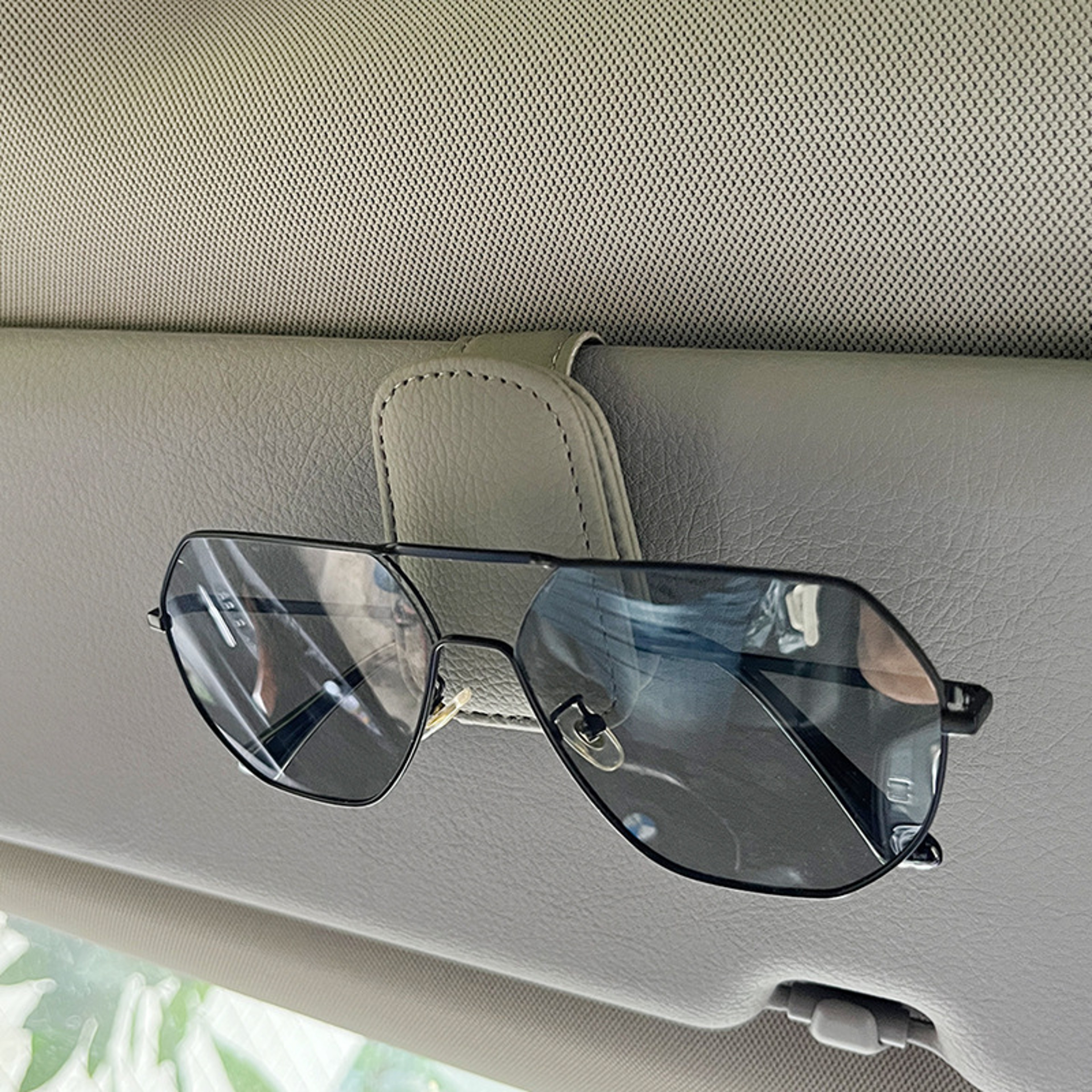 Universal Car Sun Visor Sunglasses Holder PU Leather Magnetic Clip For Glasses Cards  Pens Auto Acc 9