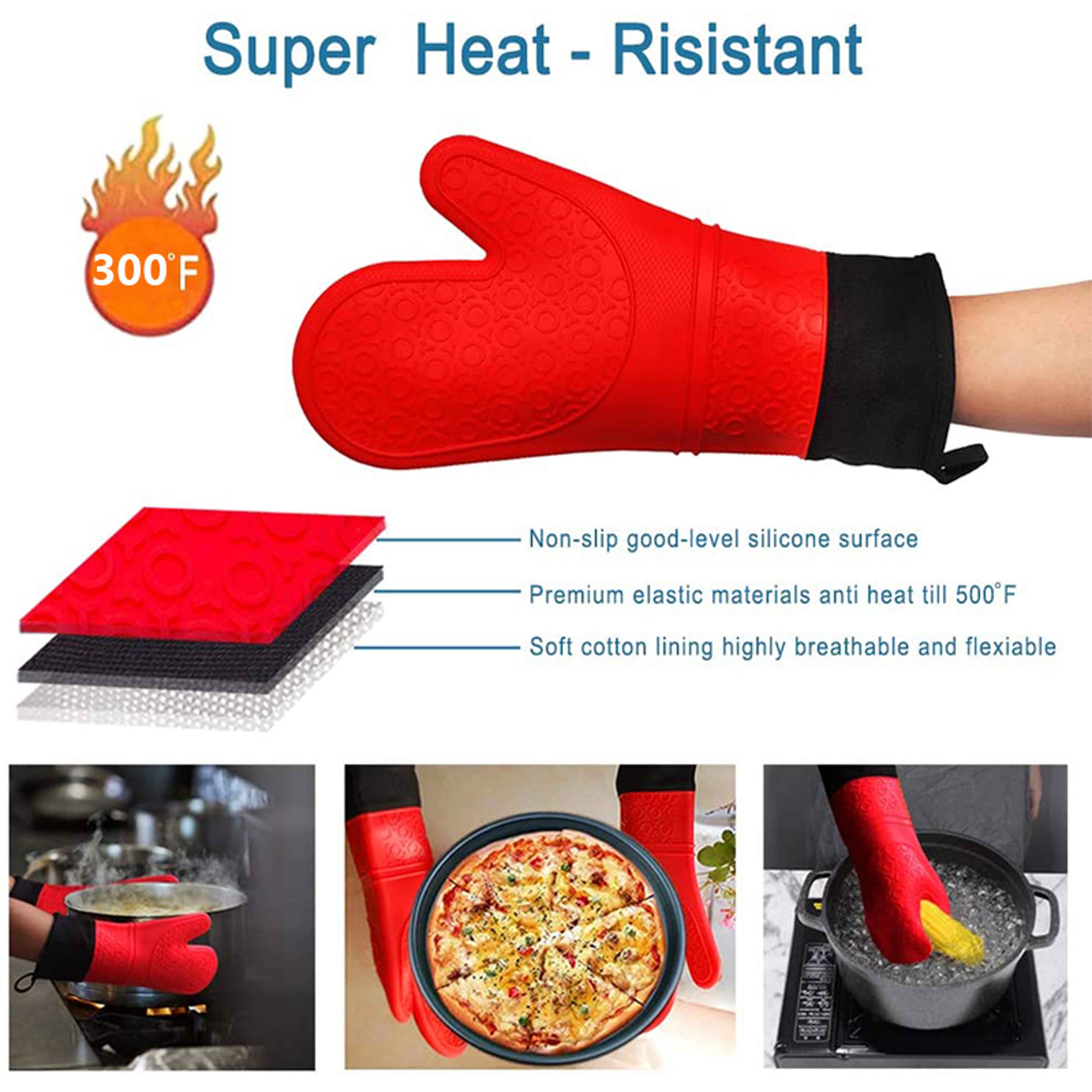 Professional Oven Gloves Heat Resistant NonSlip Grip  Soft Inner Lining For Grilling Baking And BBQ 4