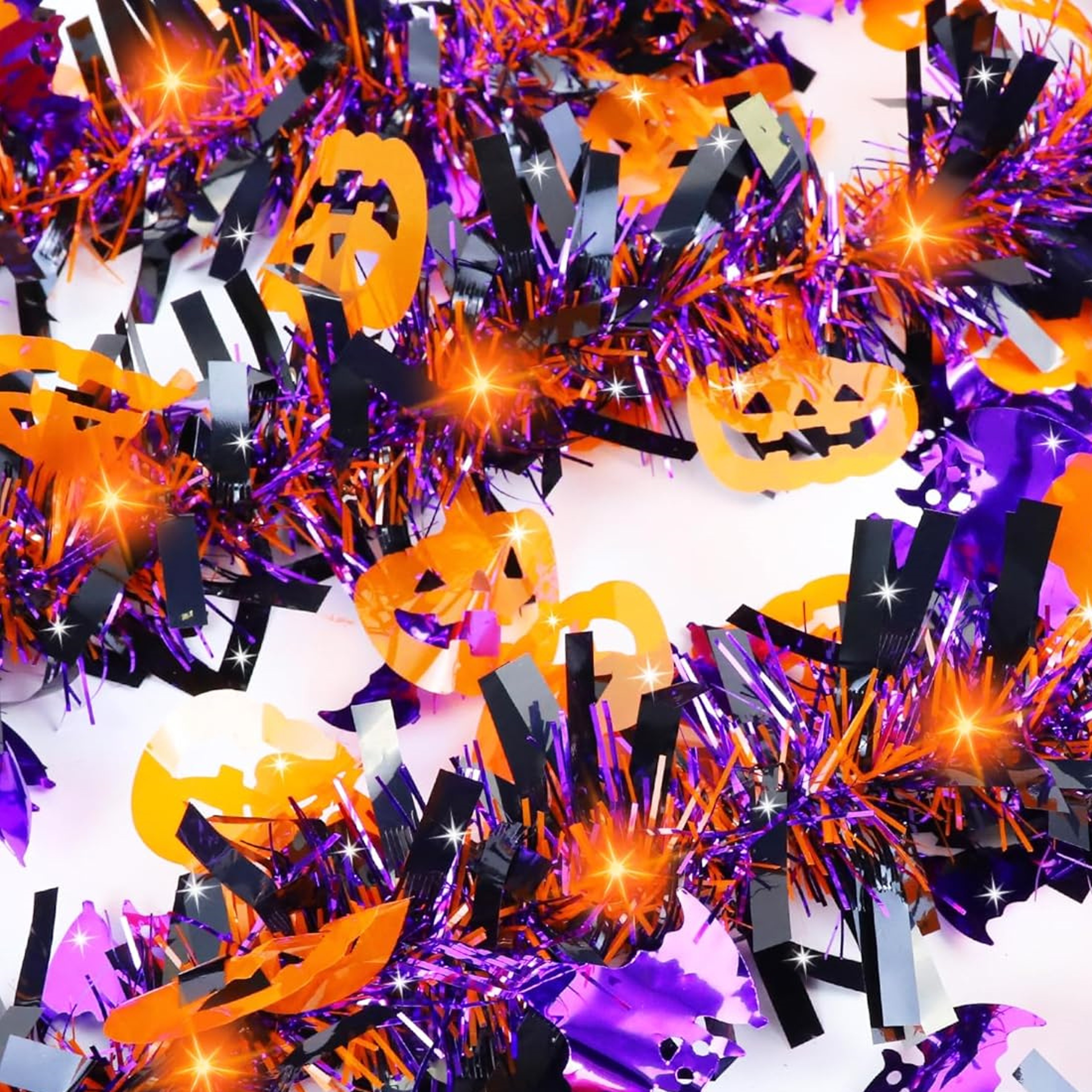 Halloween Tinsel Garland, Purple Tinsel Garland, Pumpkin Bat Halloween Decoration, Indoor Outdoor Garden Party Porch – view 6