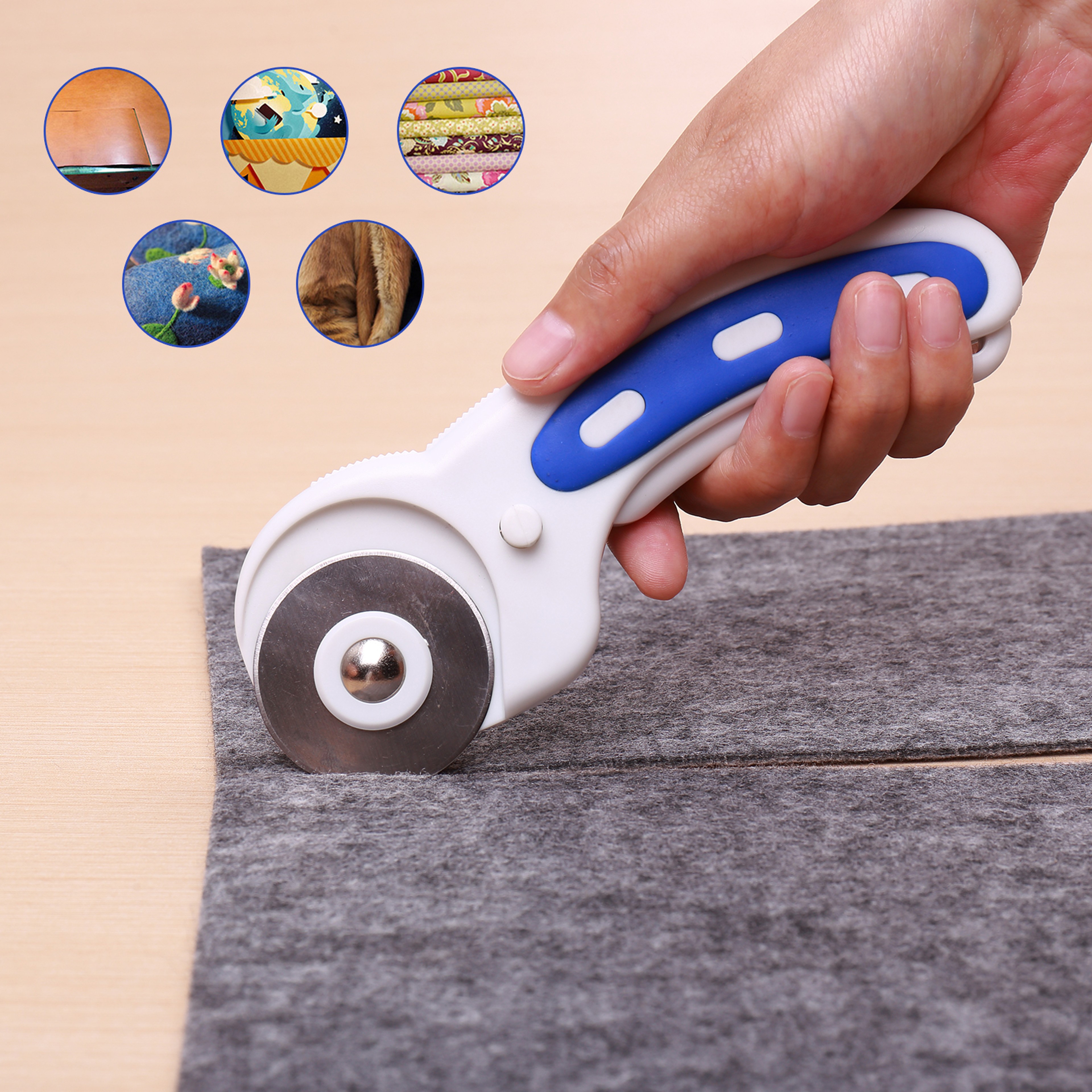 45mm Rotary Cutter with Ergonomic Rubber Handle, Cutting Machine Rolling Cutter, Safety Lock for Fabric Leather – view 1