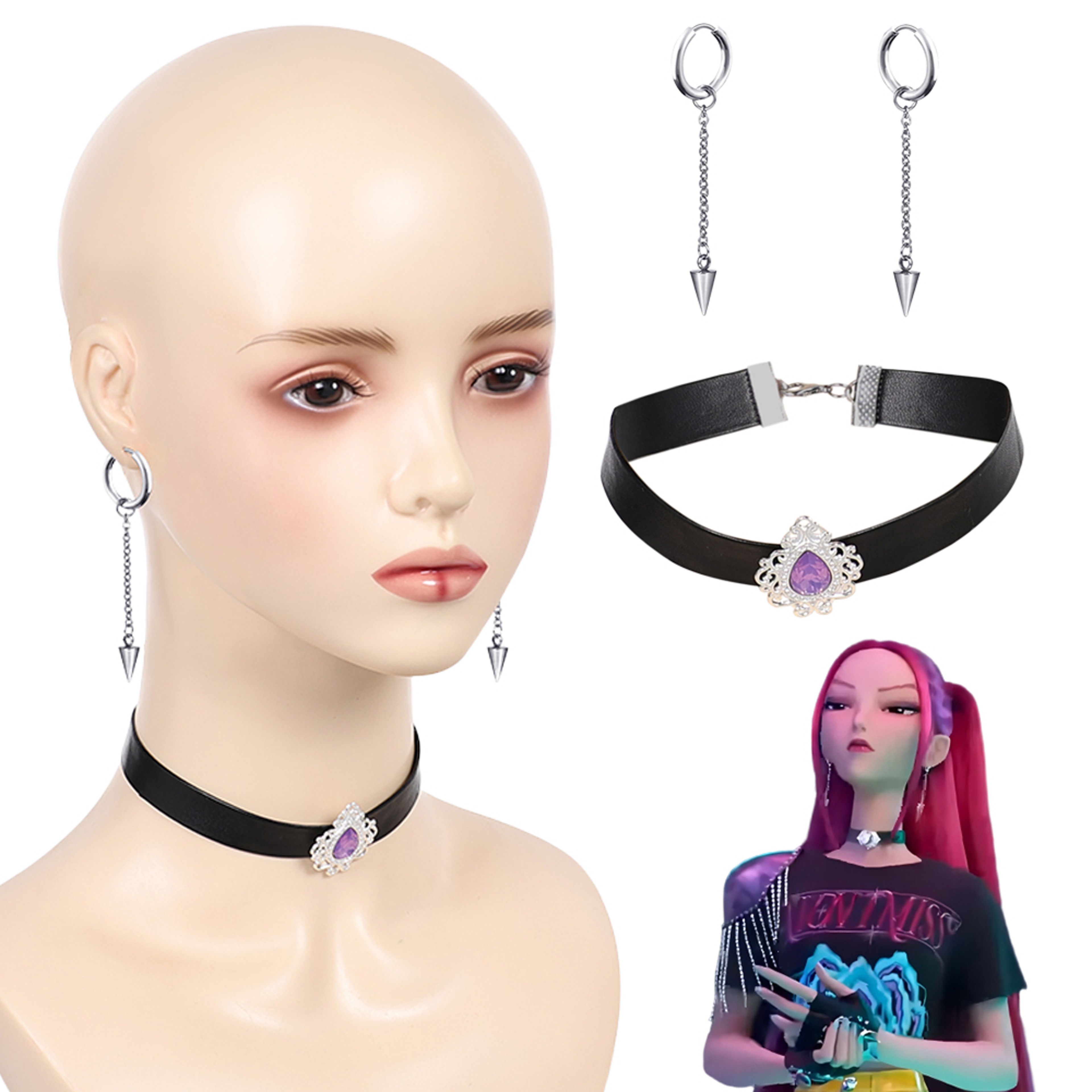 Fantasia Mira Earrings Choker Cosplay Jewelry Cartoon Demon Hunter of KPop Disfraz Costume Accessories Halloween Carnival Prop – view 1