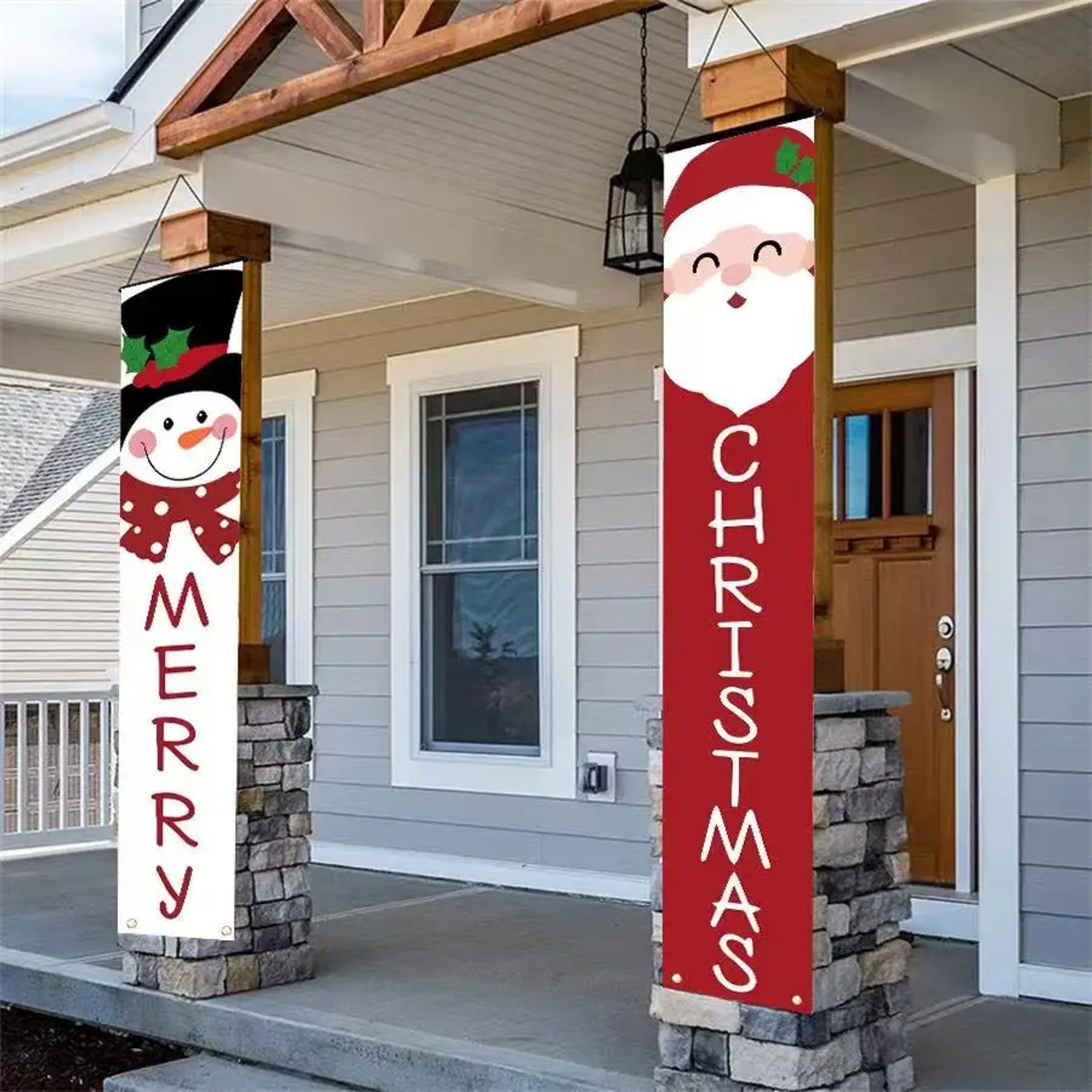Jumbo Snowman & Santa Claus Door Banner, 2PC Merry Christmas Decoration for Wall, Fireplace, Home Xmas 2025 Party Decor – view 2