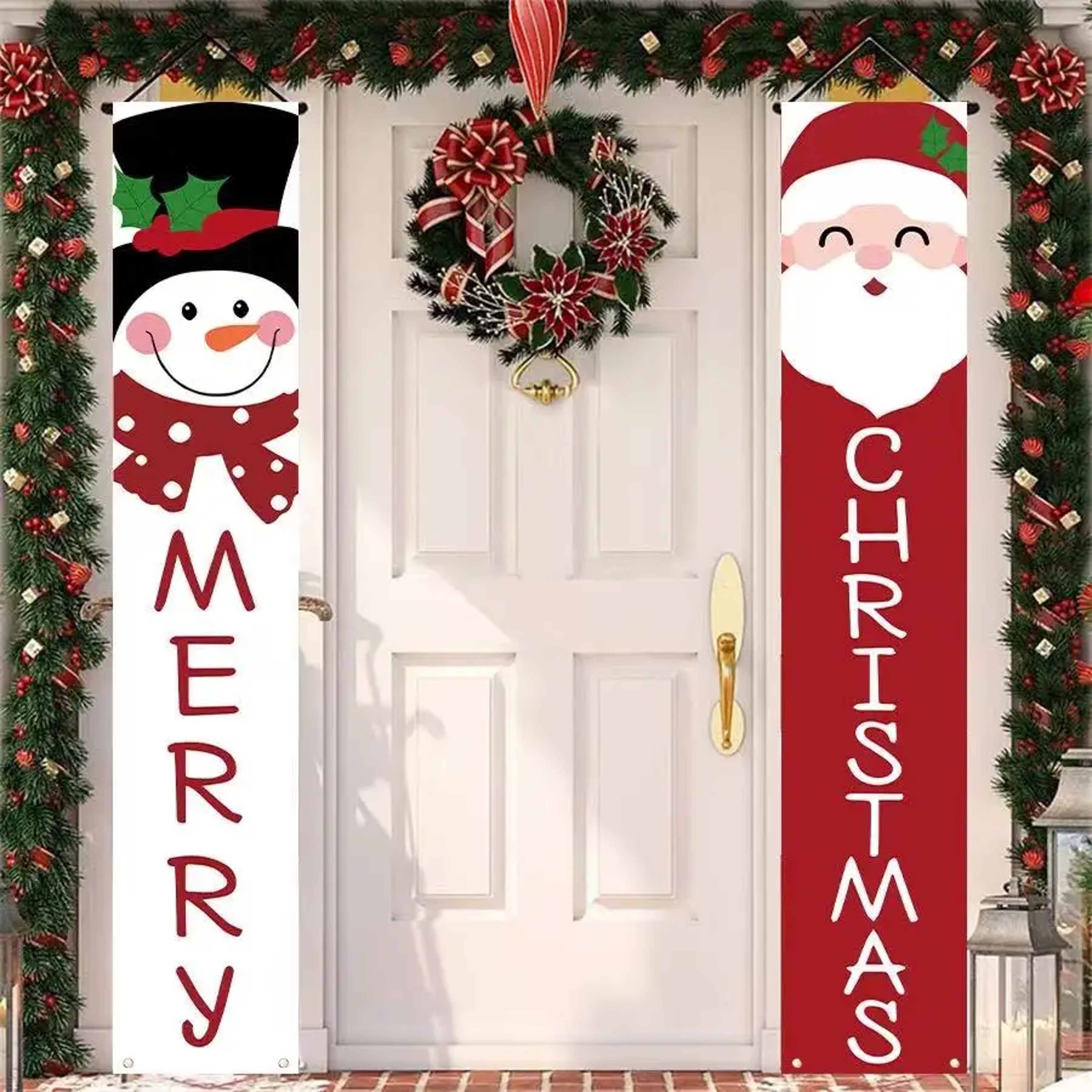 Jumbo Snowman & Santa Claus Door Banner, 2PC Merry Christmas Decoration for Wall, Fireplace, Home Xmas 2025 Party Decor – view 4