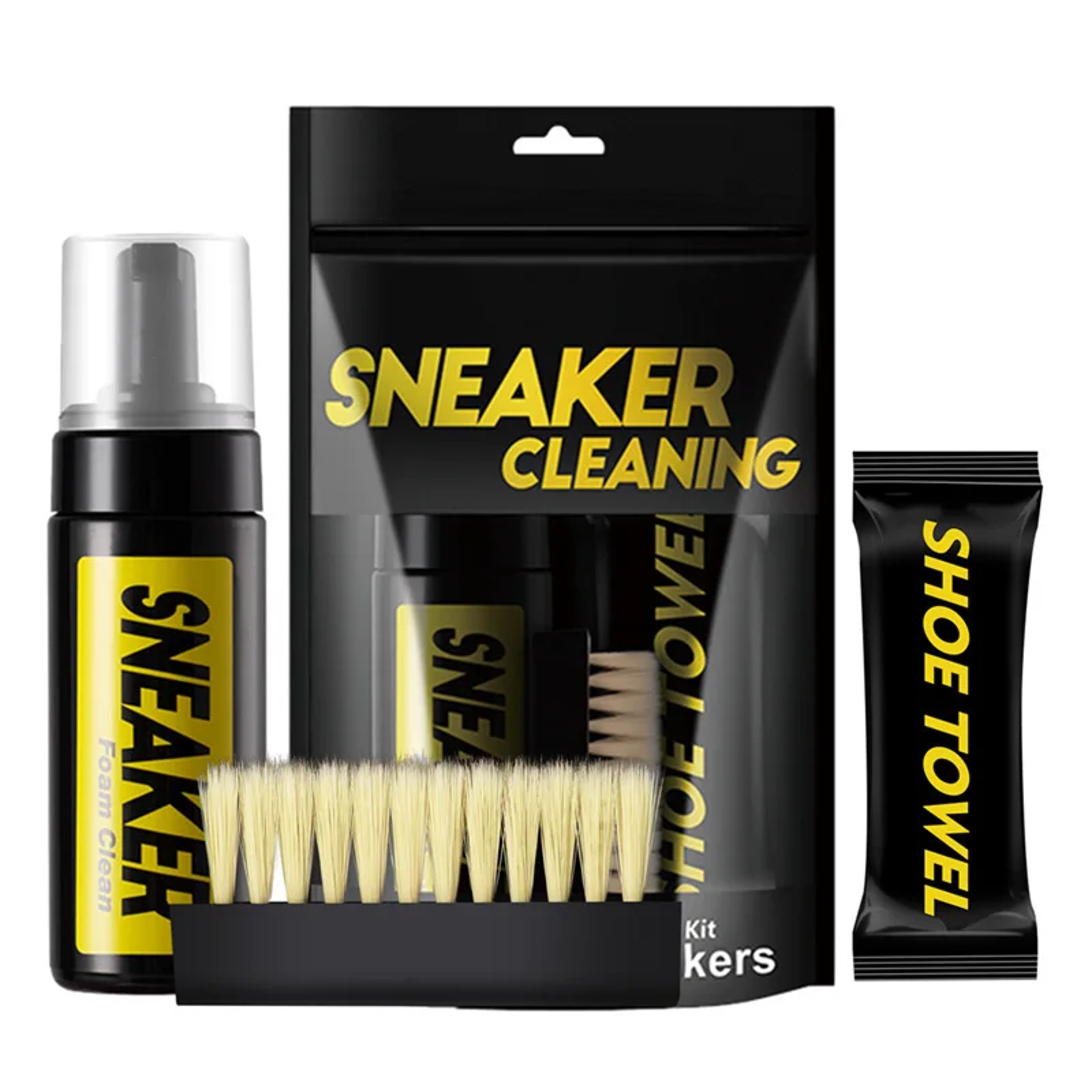 Shoes Cleaner Kit,Water Free Foam Sneakers Cleaner,3 Brushes & Cloth for White Shoes,Boots & Football Cleats Dry Cleaner – view 1