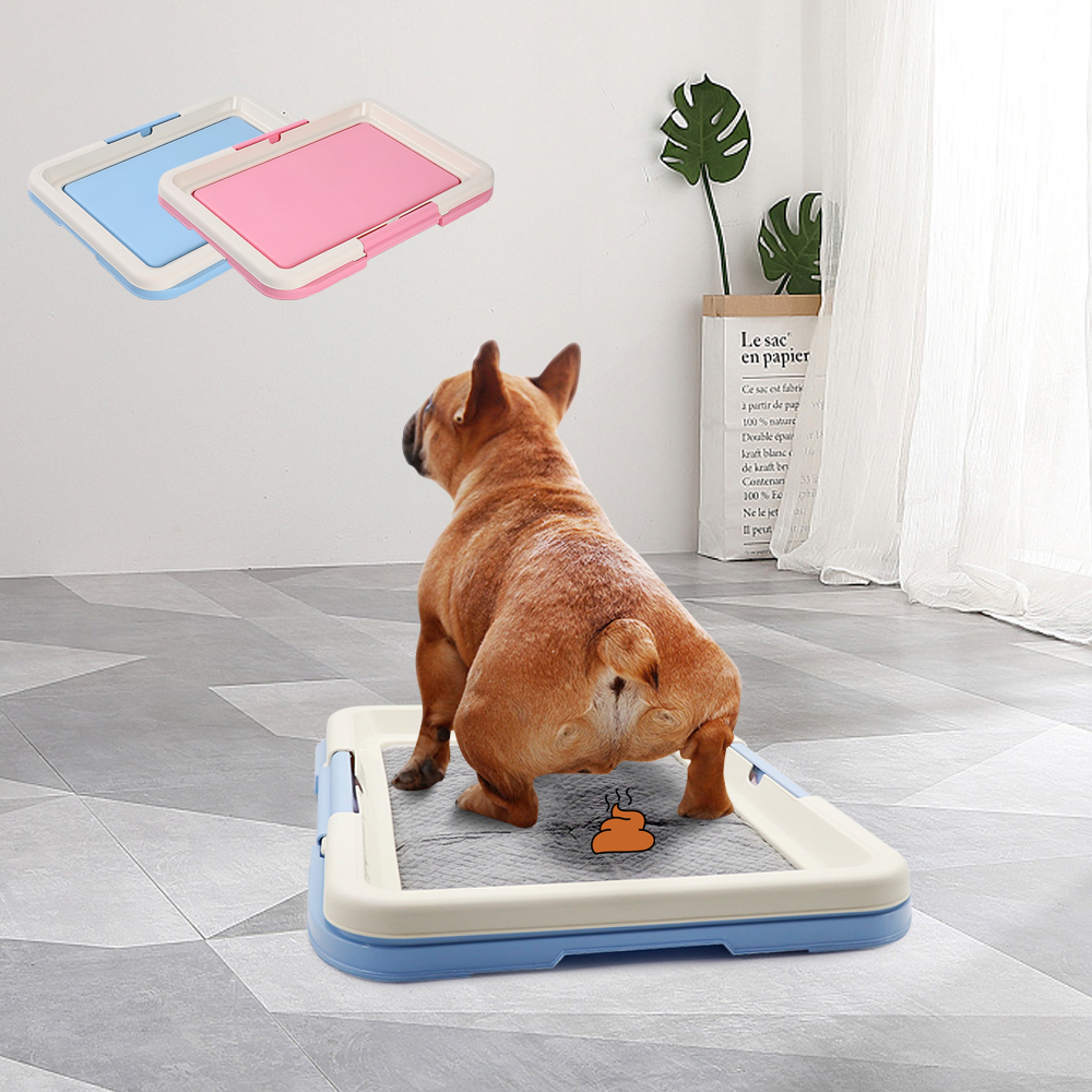 Portable Indoor Dog Potty Tray with Puppy Pad Holder for Small Dogs and Cats – view 1