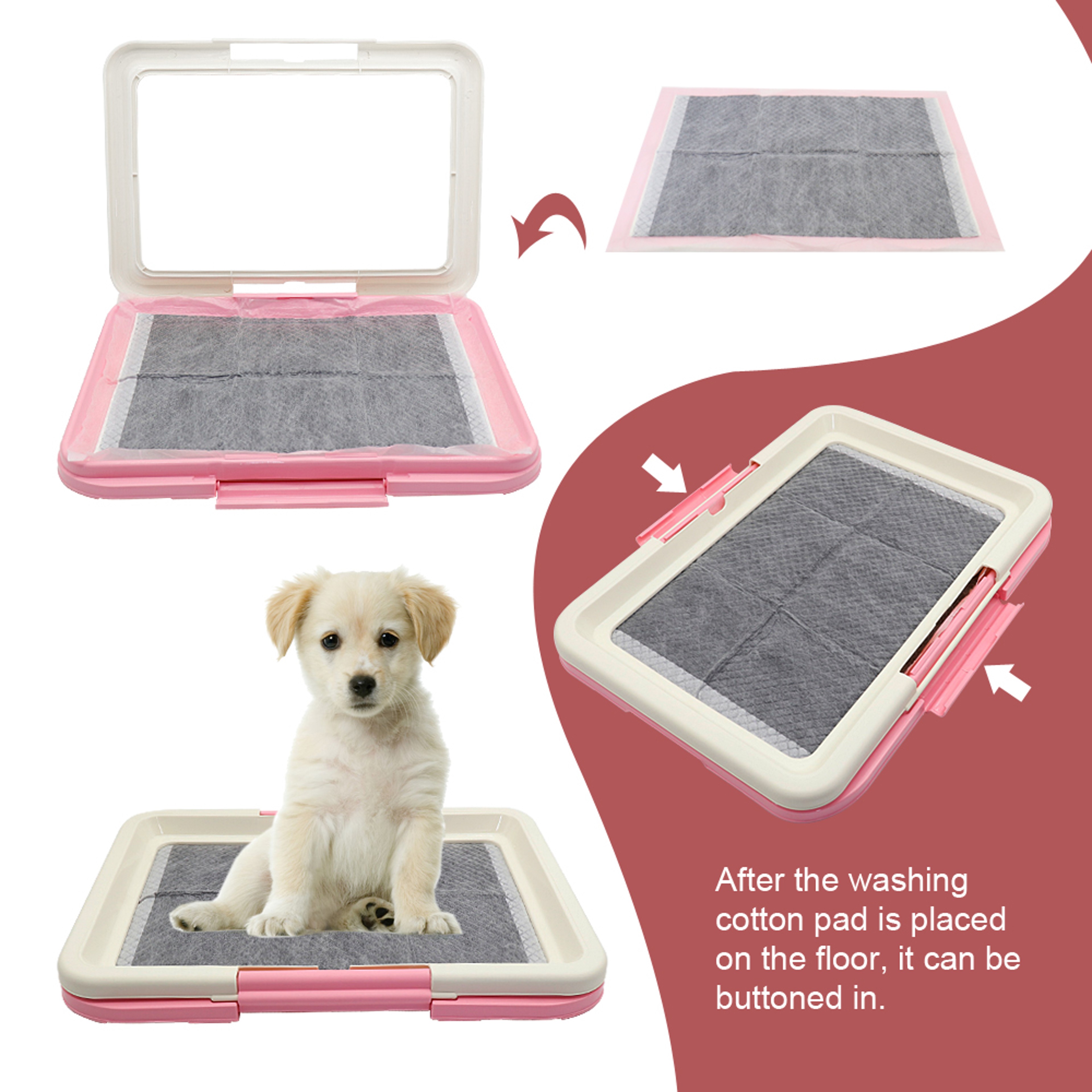 Portable Indoor Dog Potty Tray with Puppy Pad Holder for Small Dogs and Cats – view 2