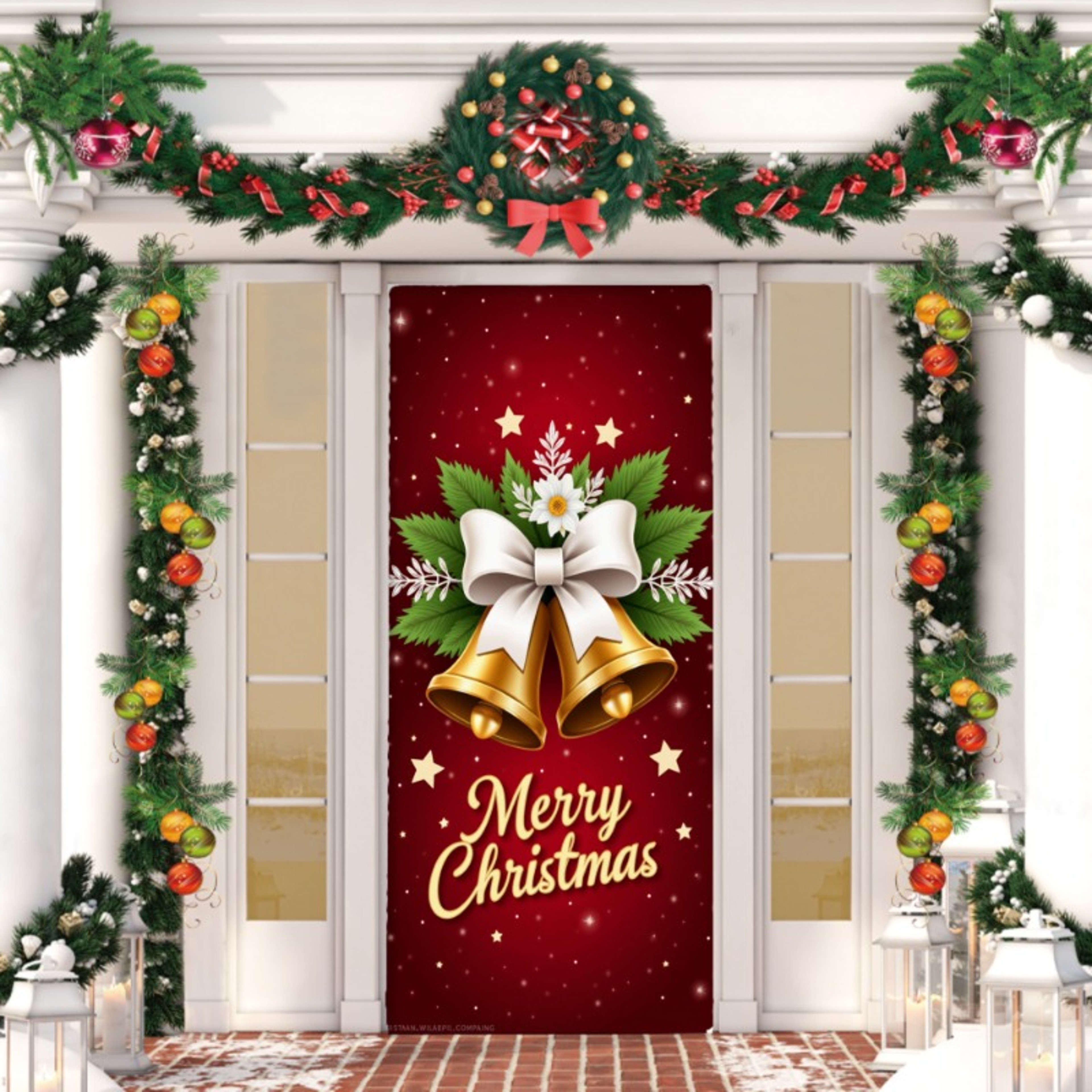 Merry Christmas Door Cover, Bell Garland Door Decor, Dining Table Cover, Elastic Holiday Decoration – view 6