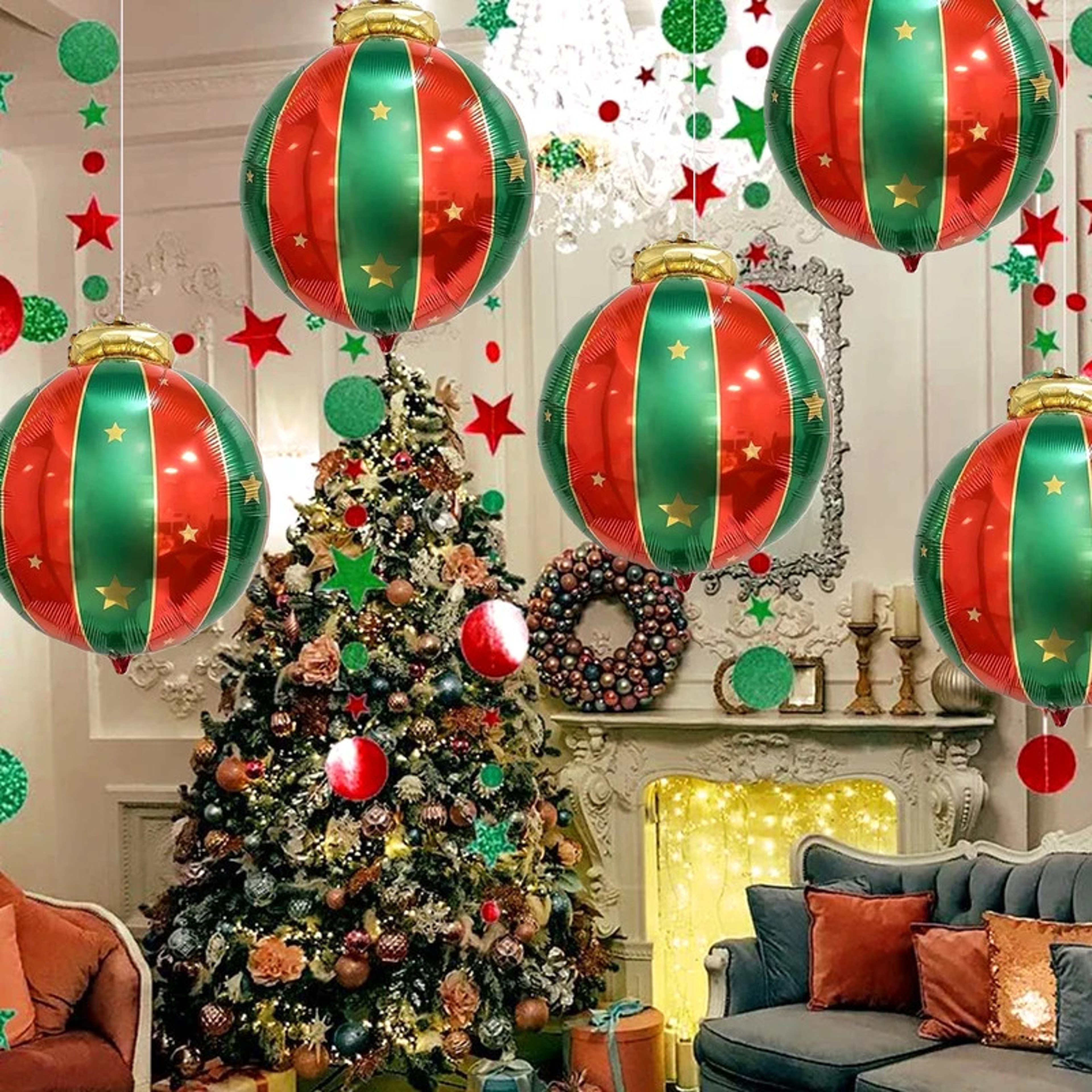 Red Green Gold Star Foil Balloons Christmas Ball Decoration Balloon Ideal For Holiday And Party Bac 1