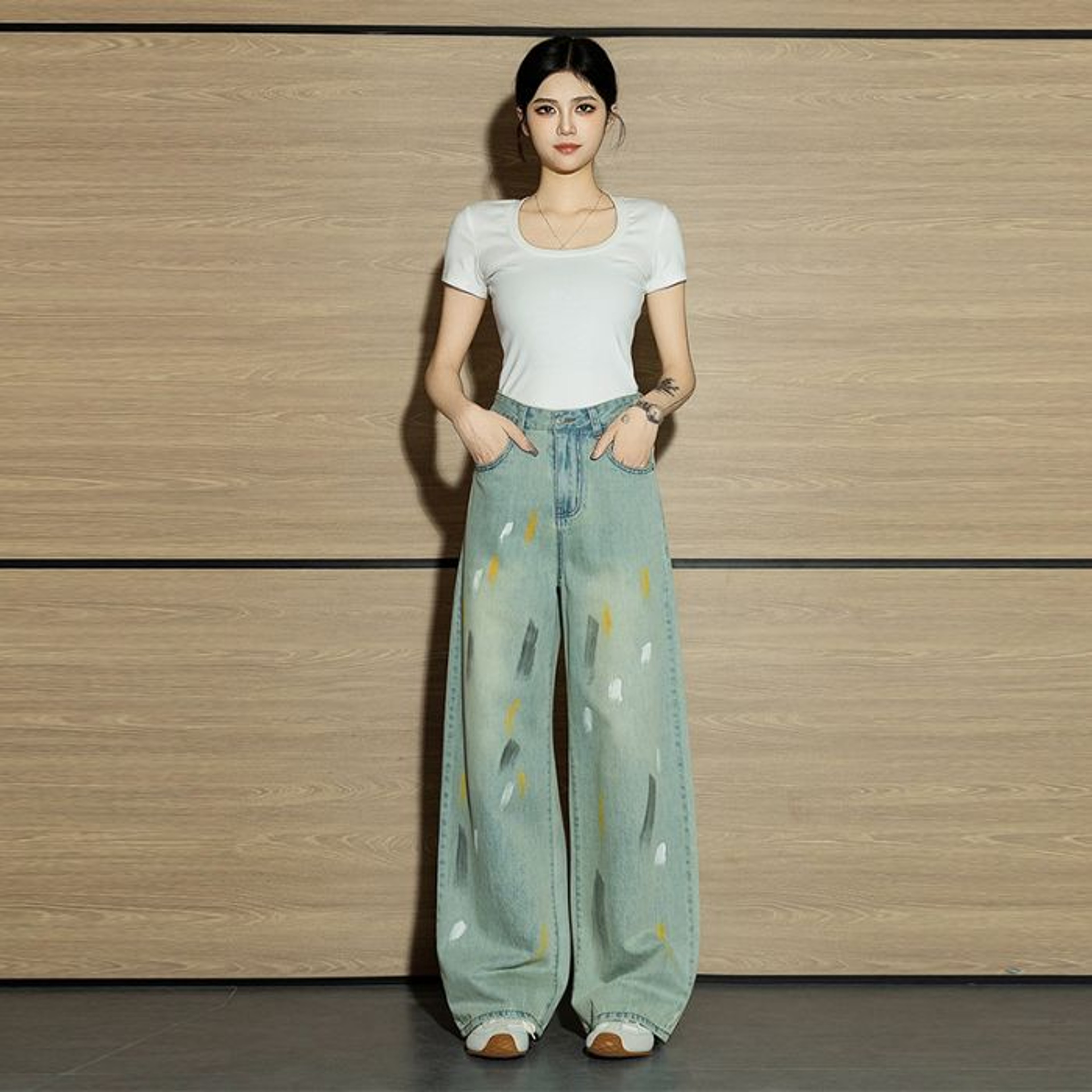 Autumn Retro Graffiti Womens Jeans, High-Waisted Mop Pants, Niche Straight Denim for Women – view 6