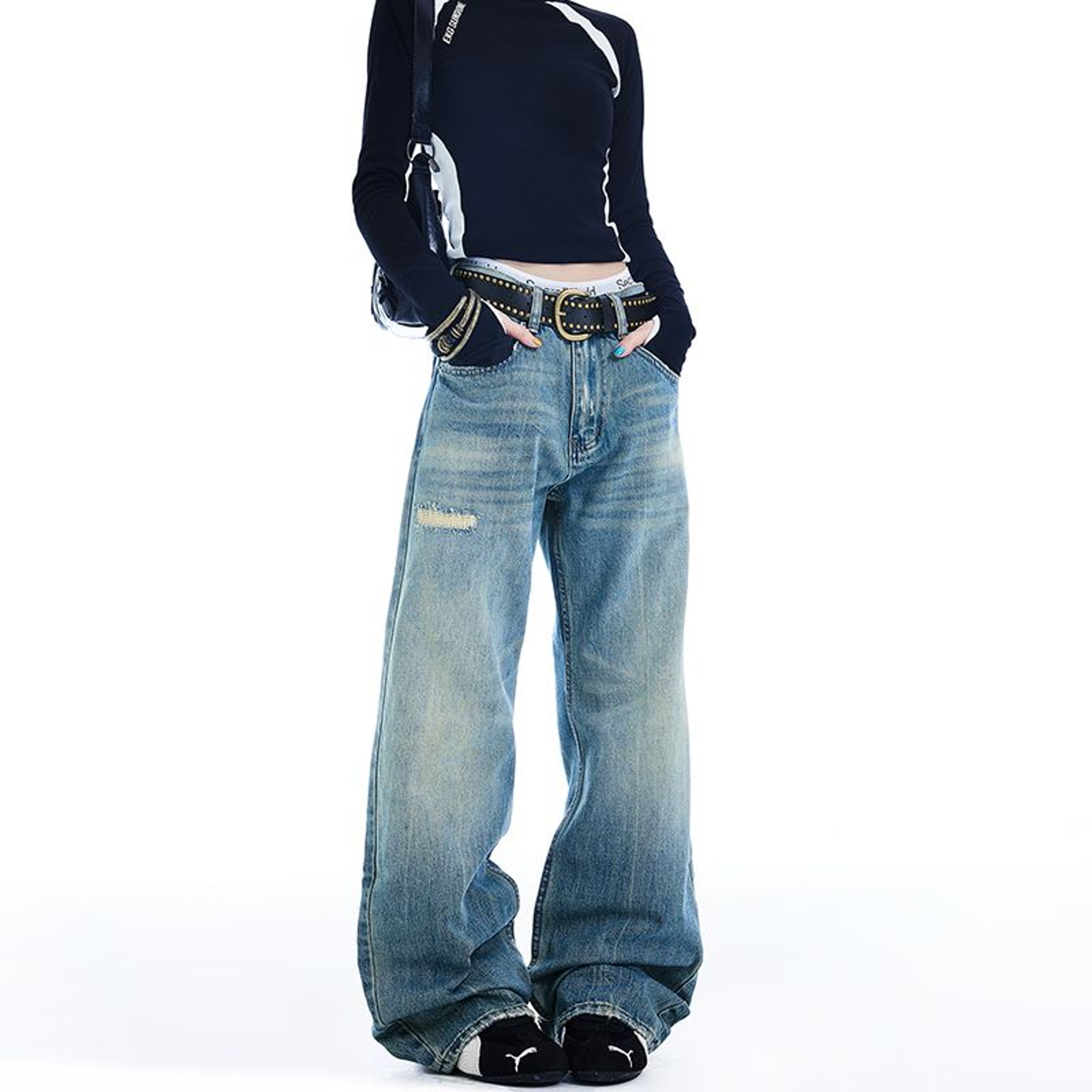 Autumn Winter Ripped Hole Jeans, High Waist Flared Pants, Sexy High Street Fashion Womens Trousers – view 3