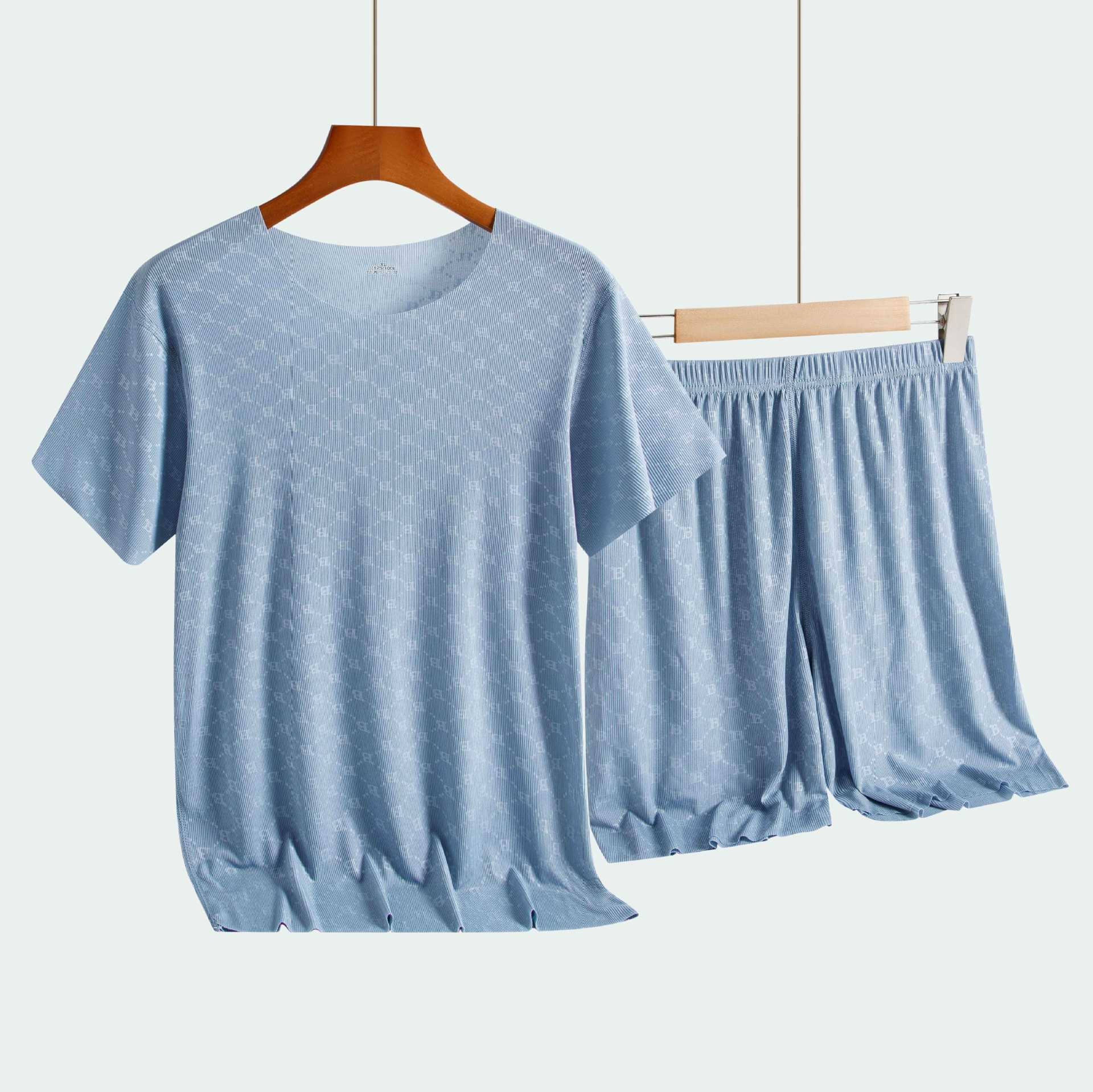 Mens Pajamas Homewear Set Summer Printed Ice Silk TShirt Casual Modal Pajamas Thin Mens Pajama Trou 4