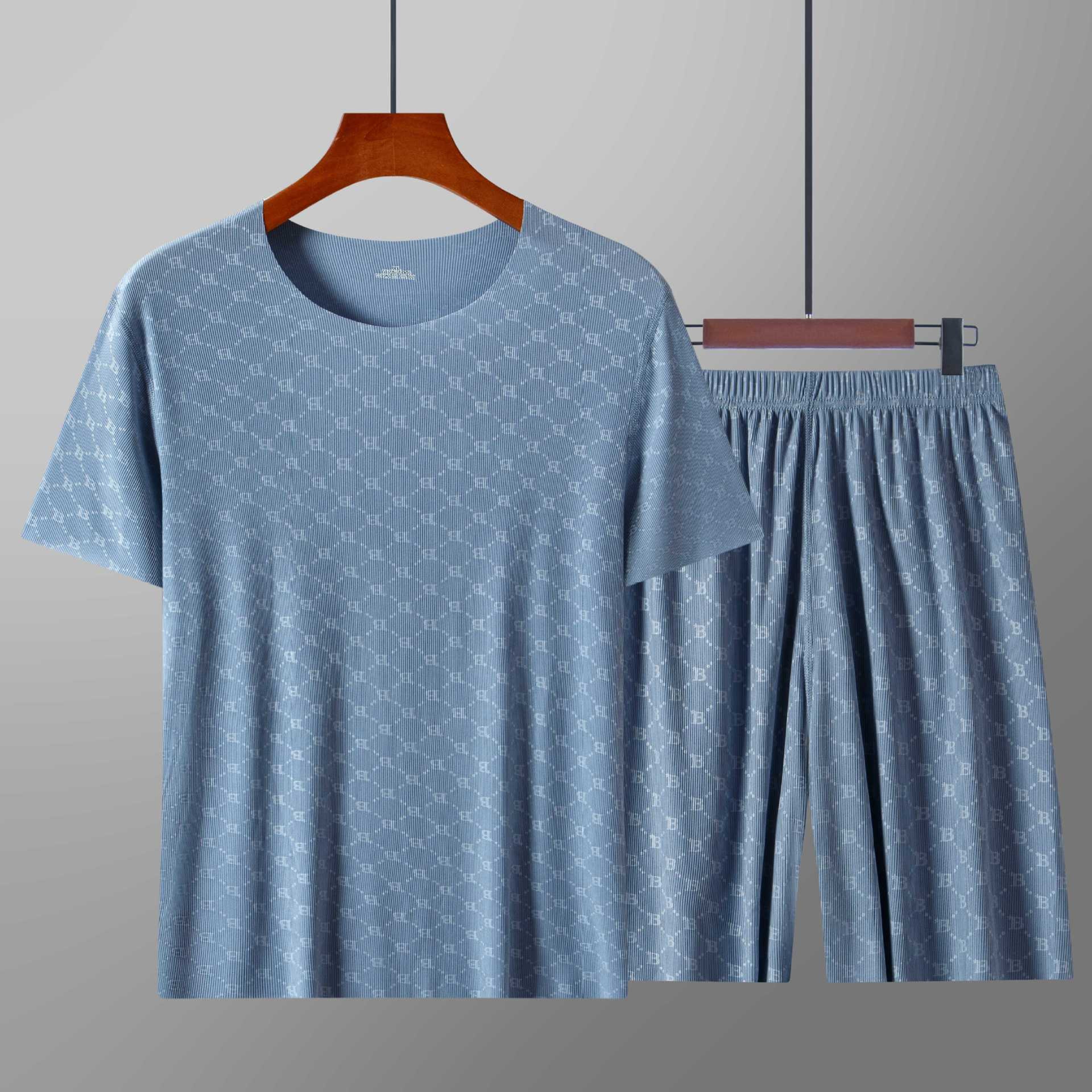Mens Pajamas Homewear Set Summer Printed Ice Silk TShirt Casual Modal Pajamas Thin Mens Pajama Trou 6