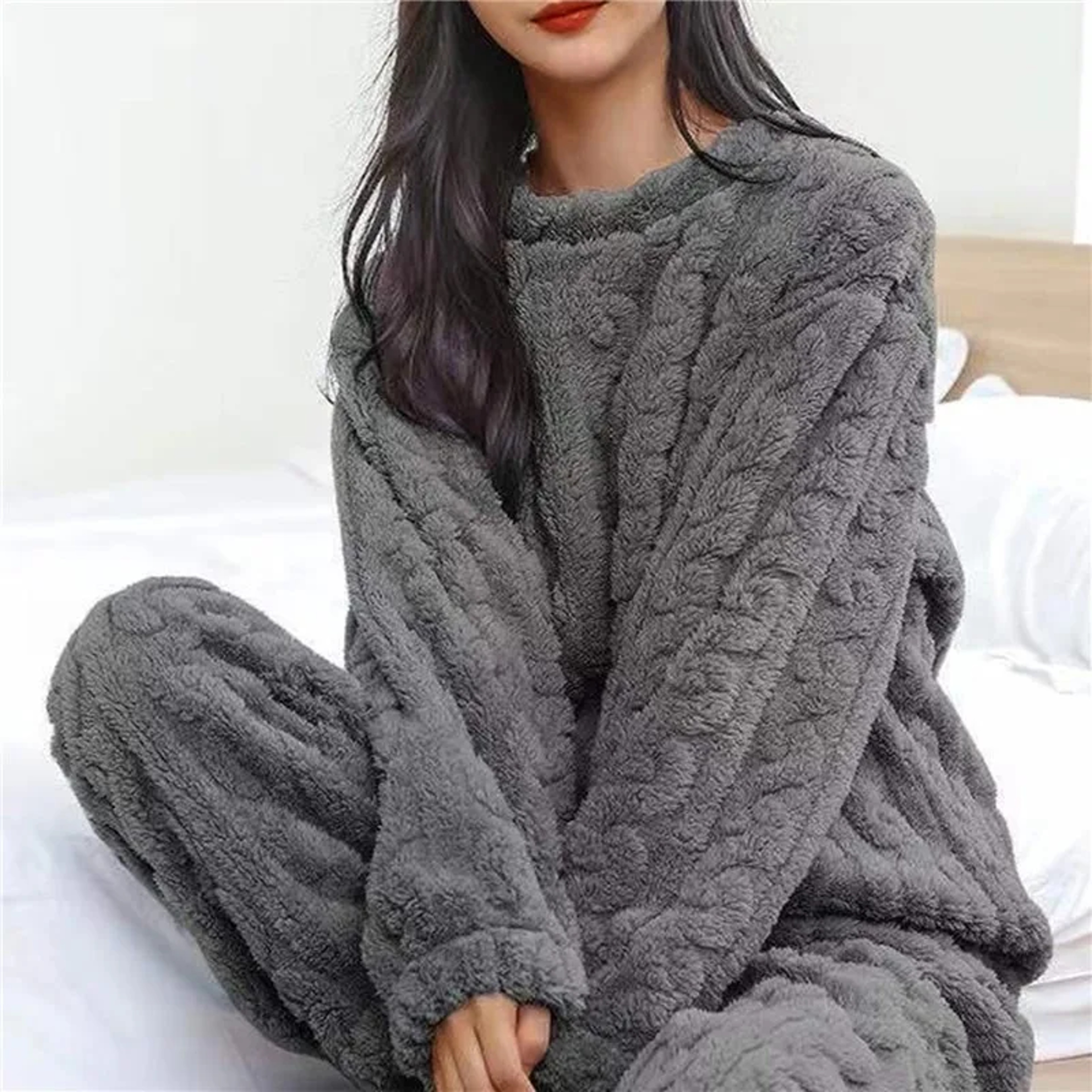 Cozy Soft Coral Velvet Jacquard Pajama Set Warm Winter Loungewear For Women Ideal For Christmas  Ba