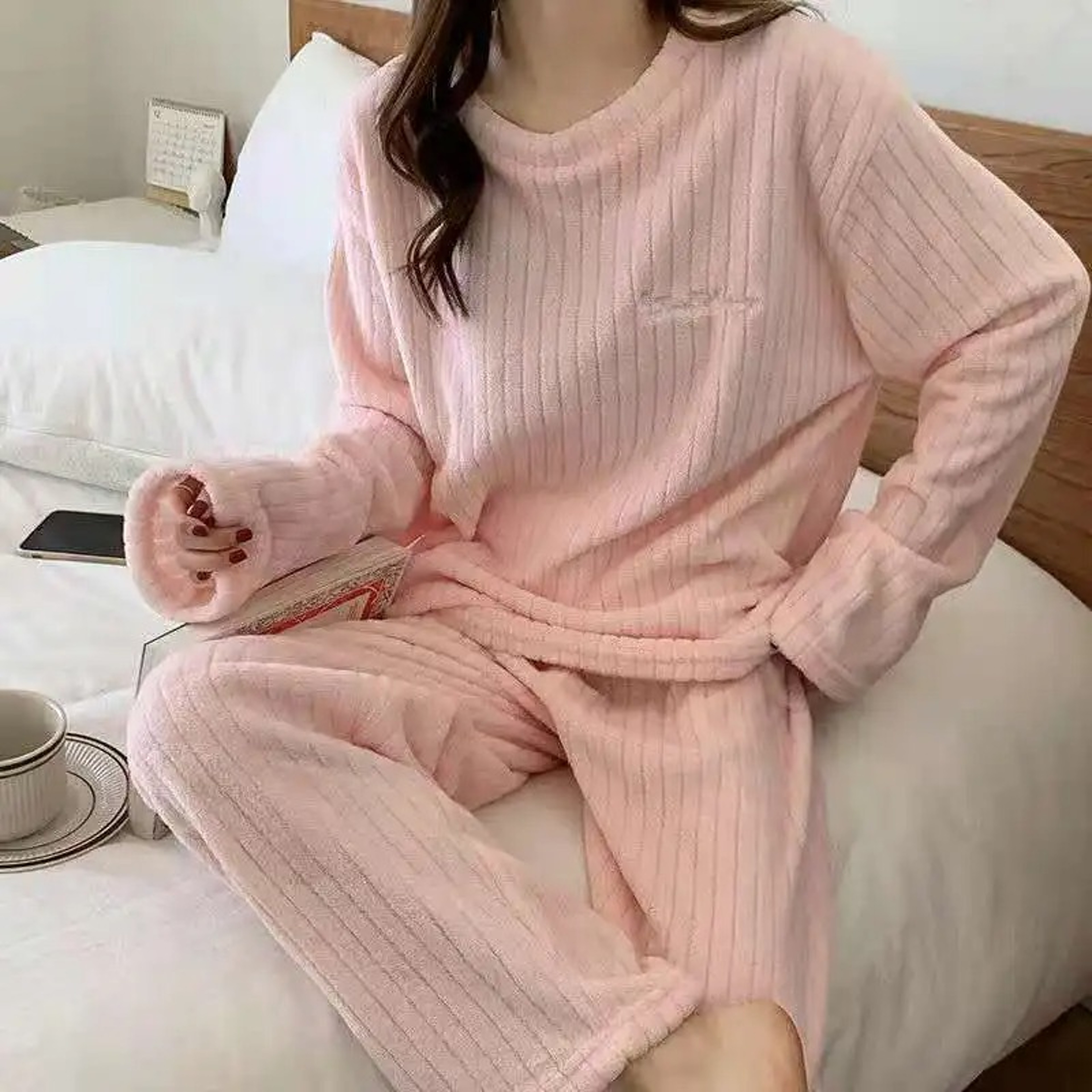 Cozy Soft Coral Velvet Jacquard Pajama Set Warm Winter Loungewear For Women Ideal For Christmas  Ba