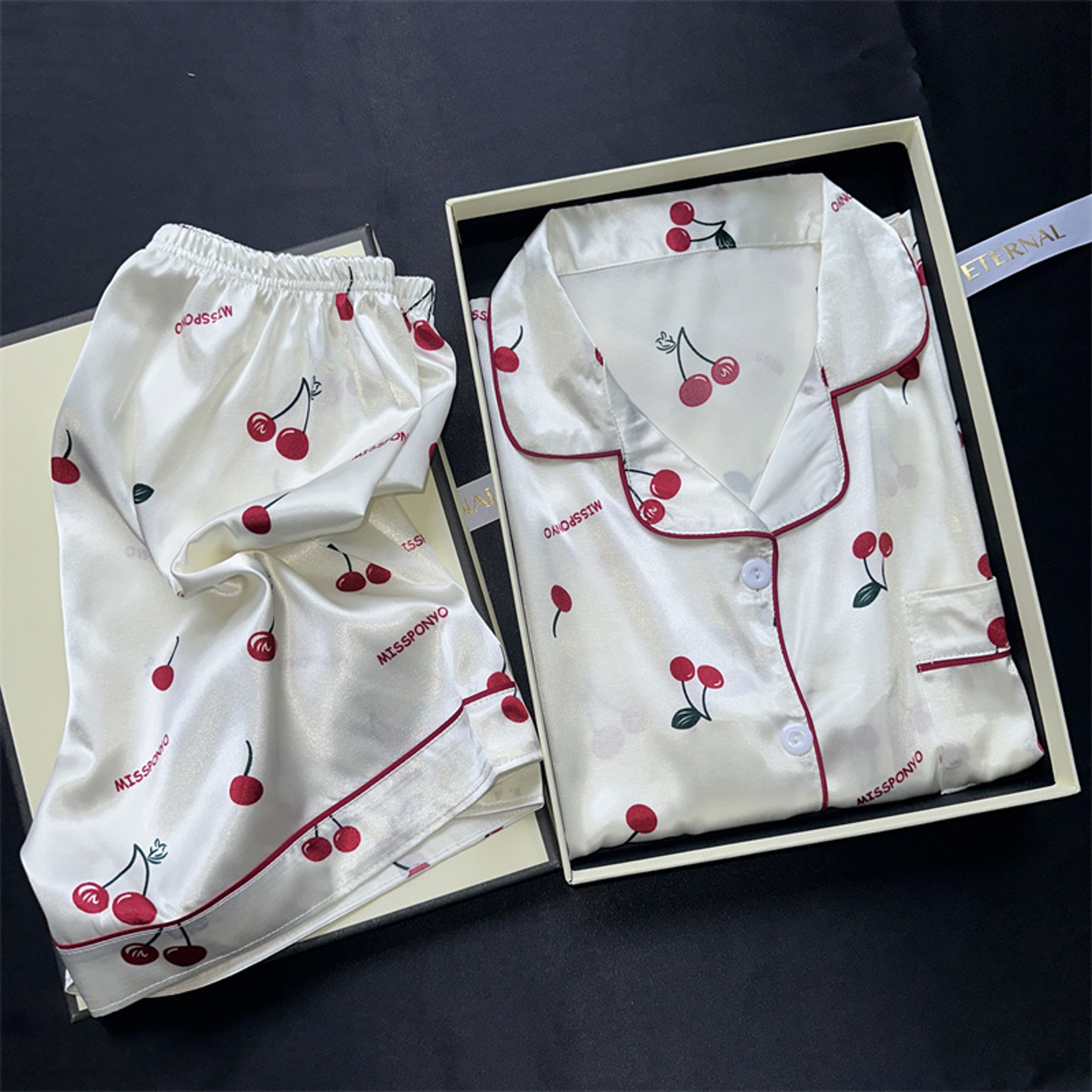 Cherries Print Pajamas Set Summer Faux Stain Shorts And Top Ladies Casual Fashion Home Clothes Two  0
