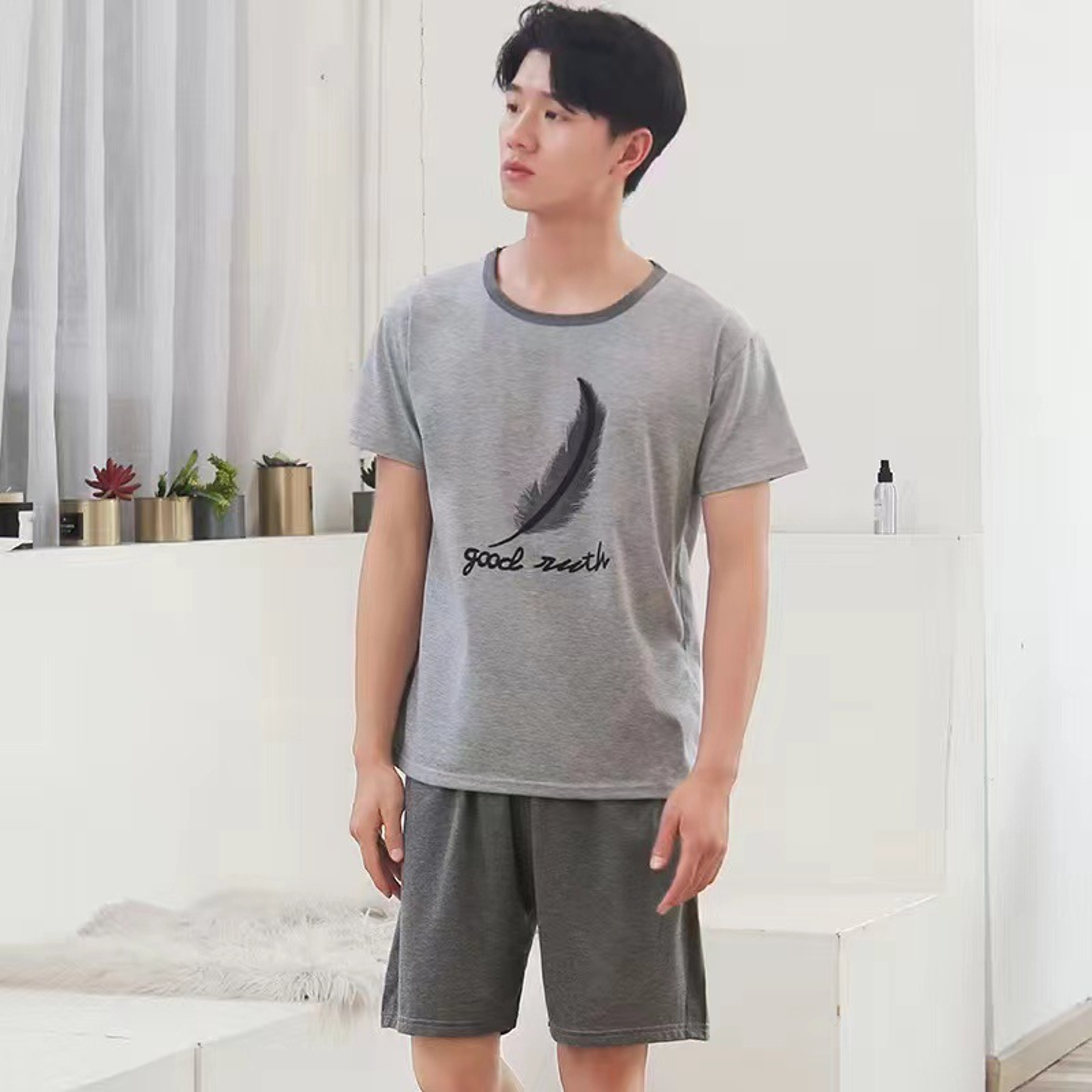 Striped Cotton Mens Pajama Set Athletic Casual Loose Nightwear Loungewear Pants And Top 5