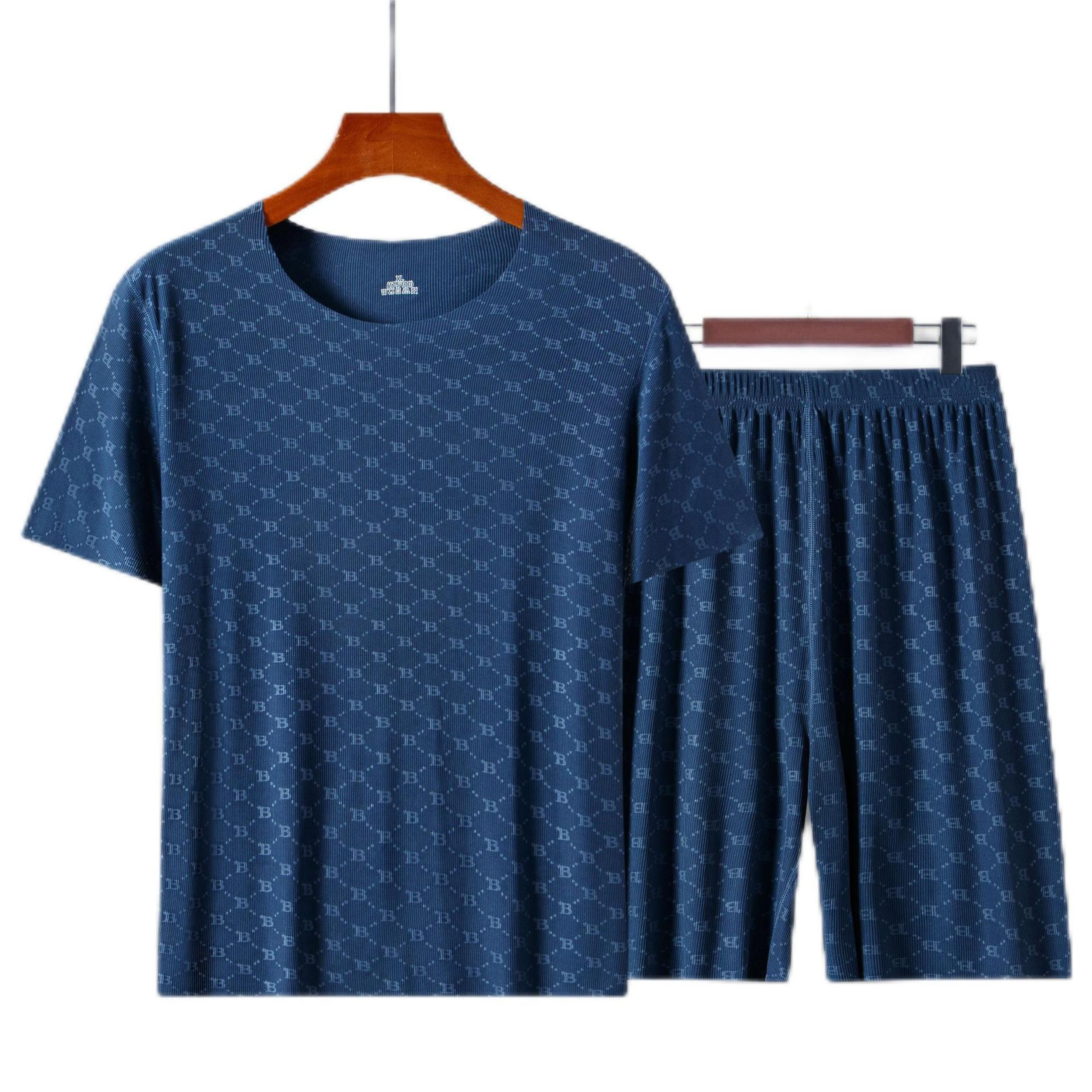 Men's Summer Pajama Set, Casual Printed Ice Silk T-Shirt, Modal Short-Sleeve Pajama Trousers – view 5