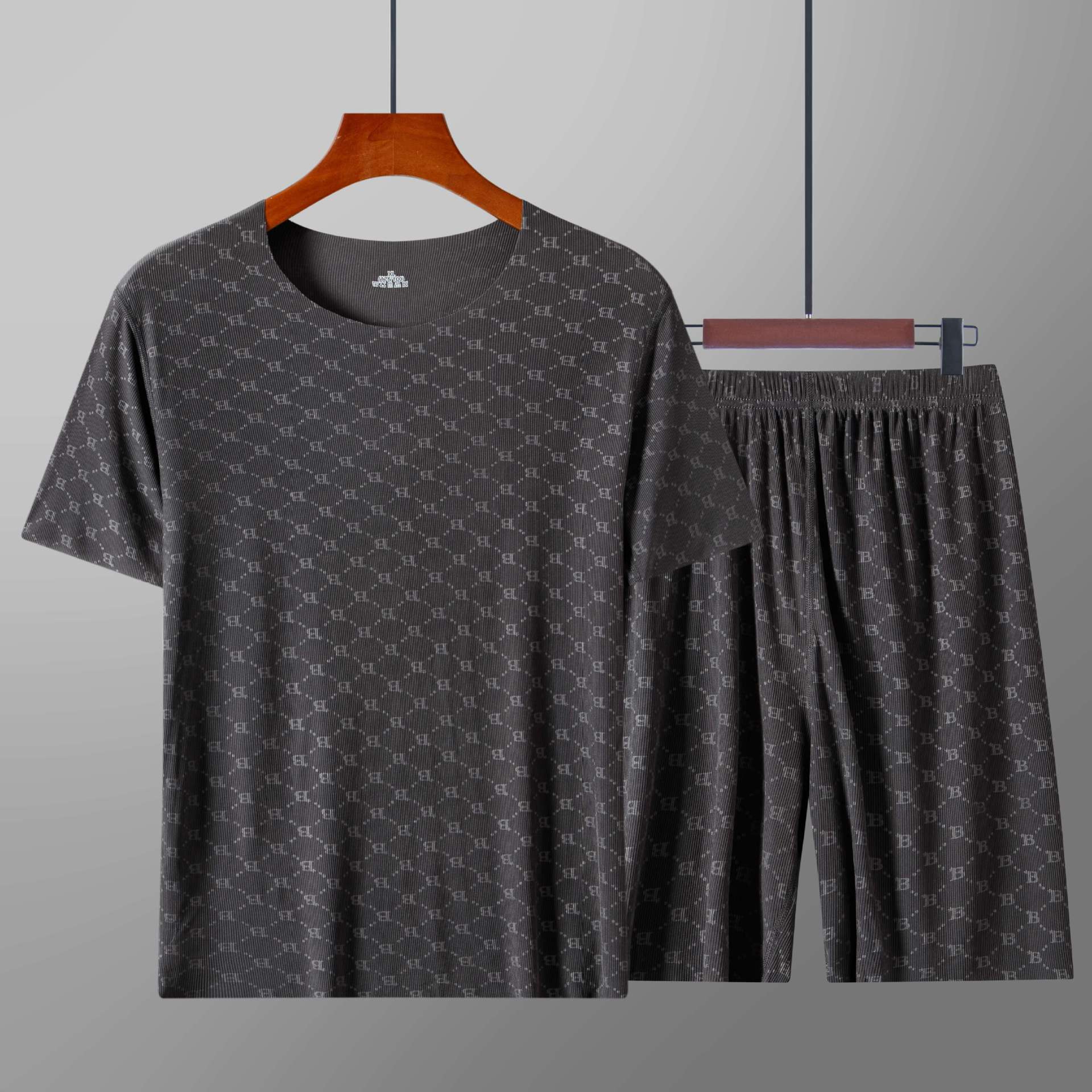 Men's Summer Pajama Set, Casual Printed Ice Silk T-Shirt, Modal Short-Sleeve Pajama Trousers – view 9