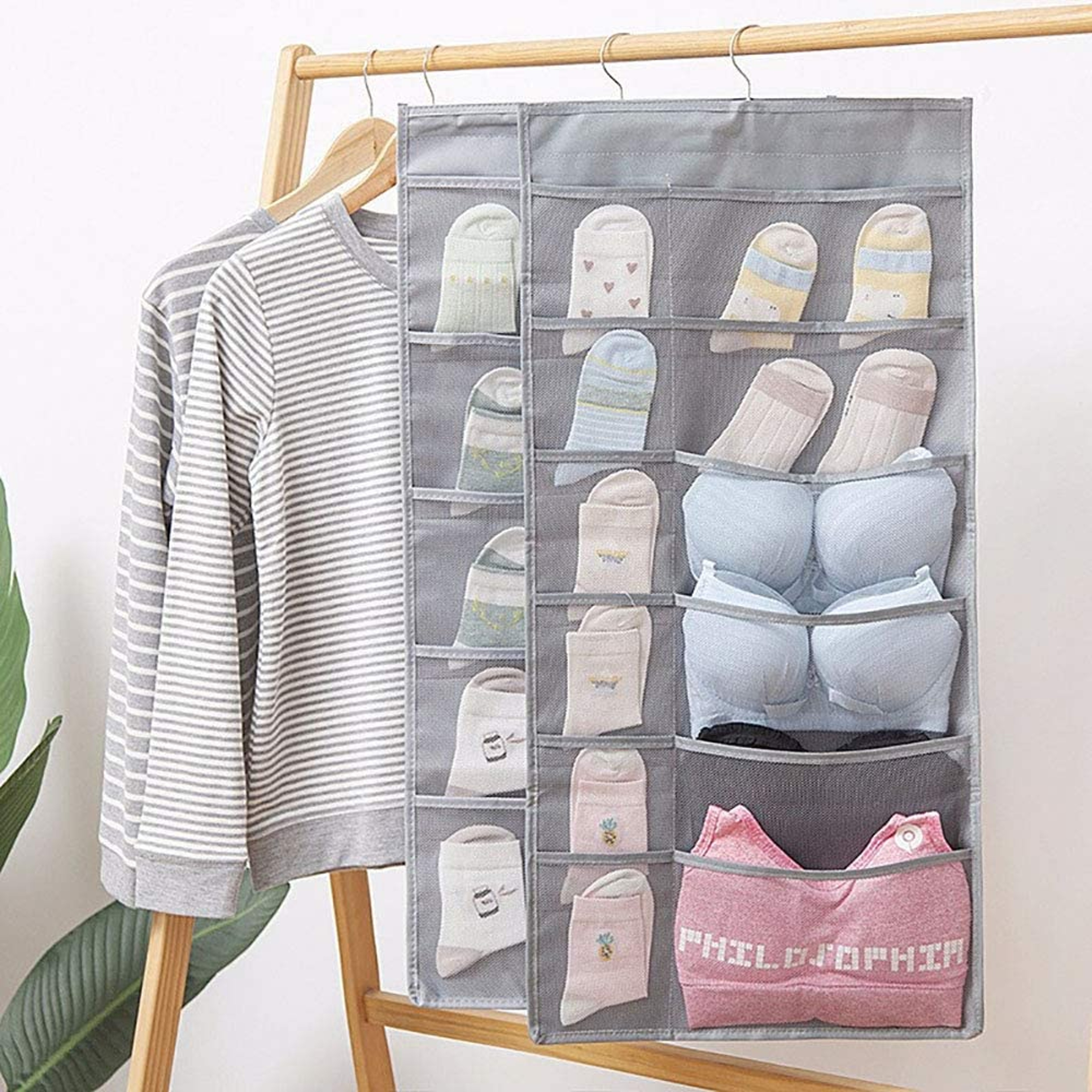 Hanging Wall Bag for Underwear Storage, Double Sided Organizer for Dormitory Home Wardrobe – view 2