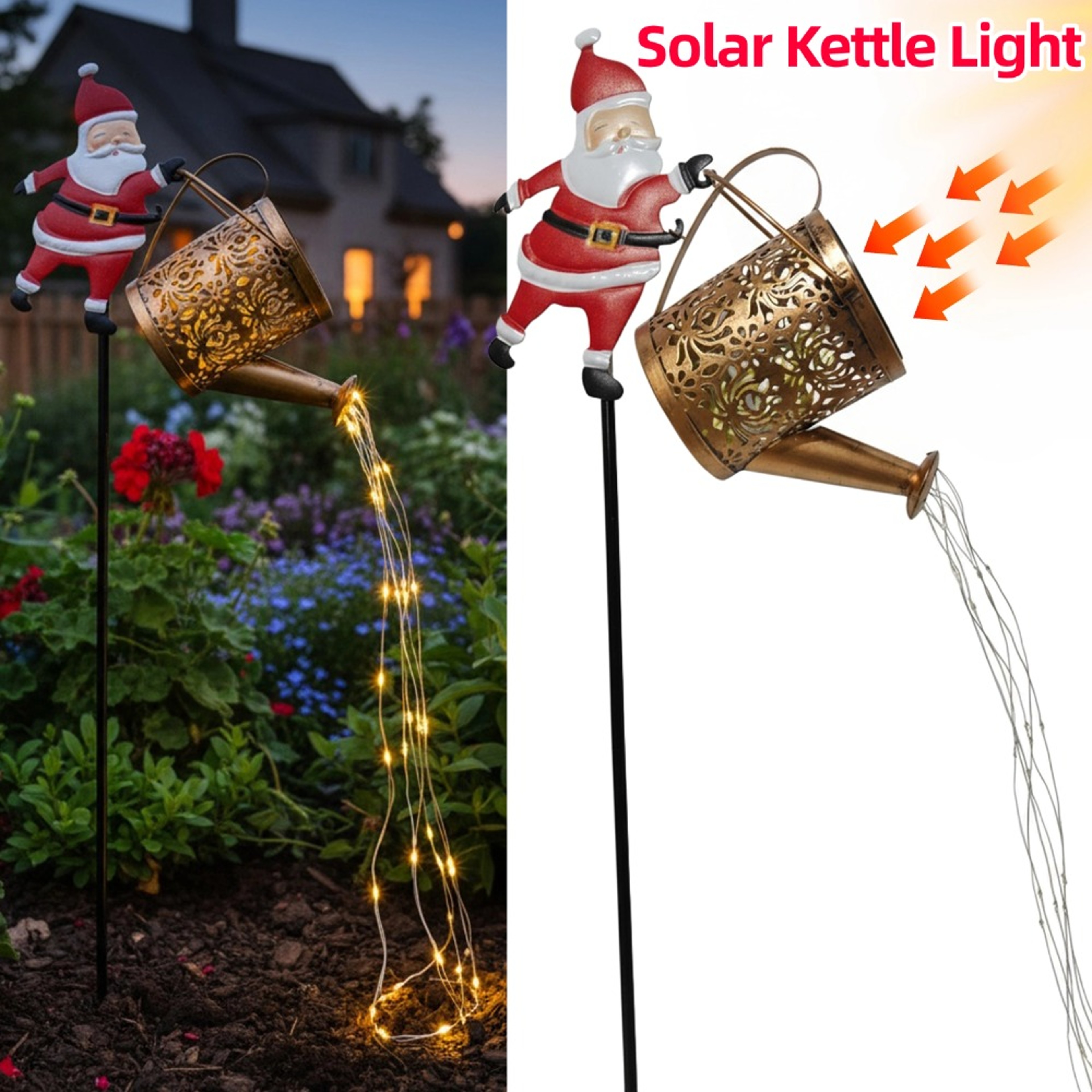 Outdoor Solar Lanterns Watering Can Lamp Christmas Santa Solar Kettle String Light 5