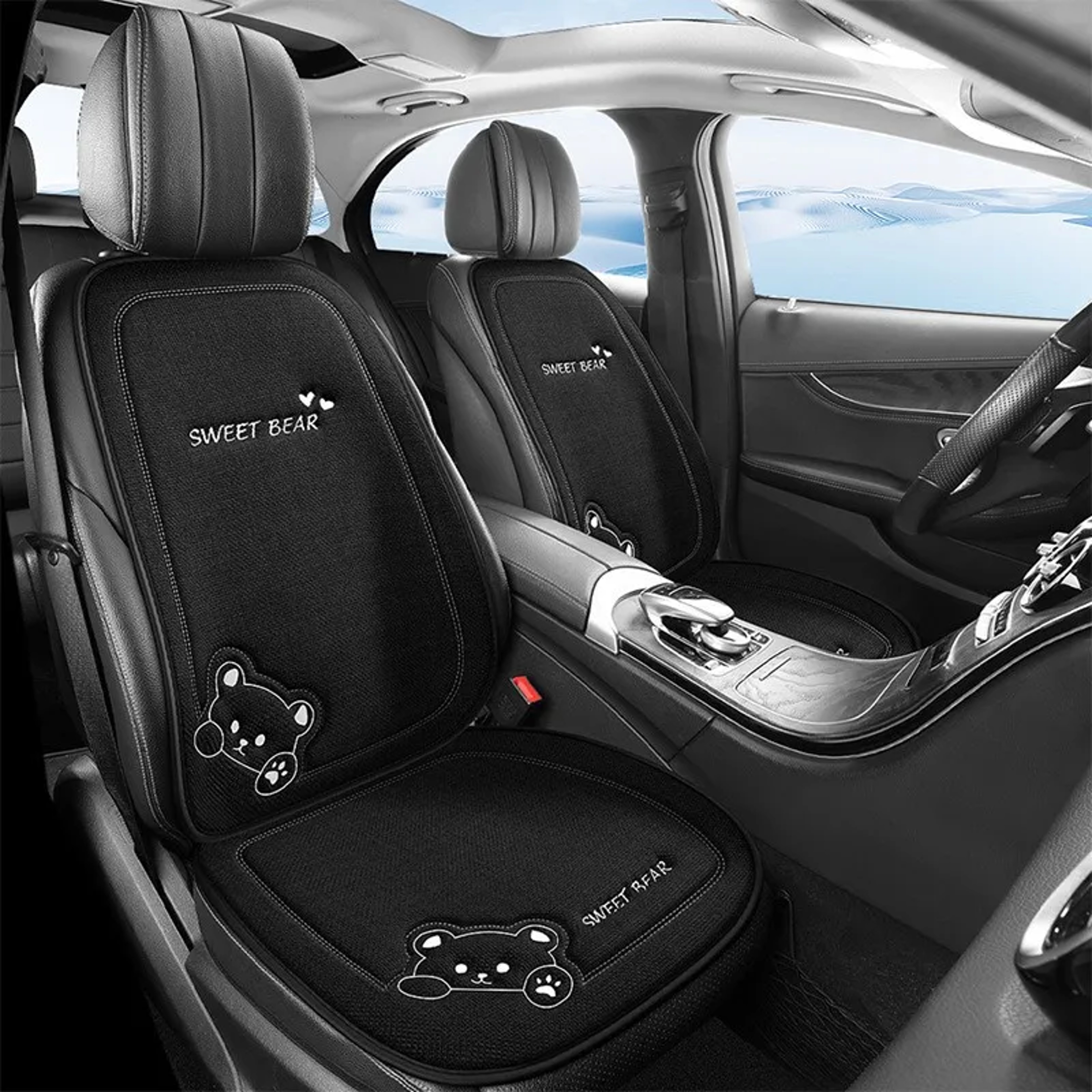 Fashion Luxury Car Seat Cushion Breathable Linen Cartoon Bear Womens Cute Antislip 2