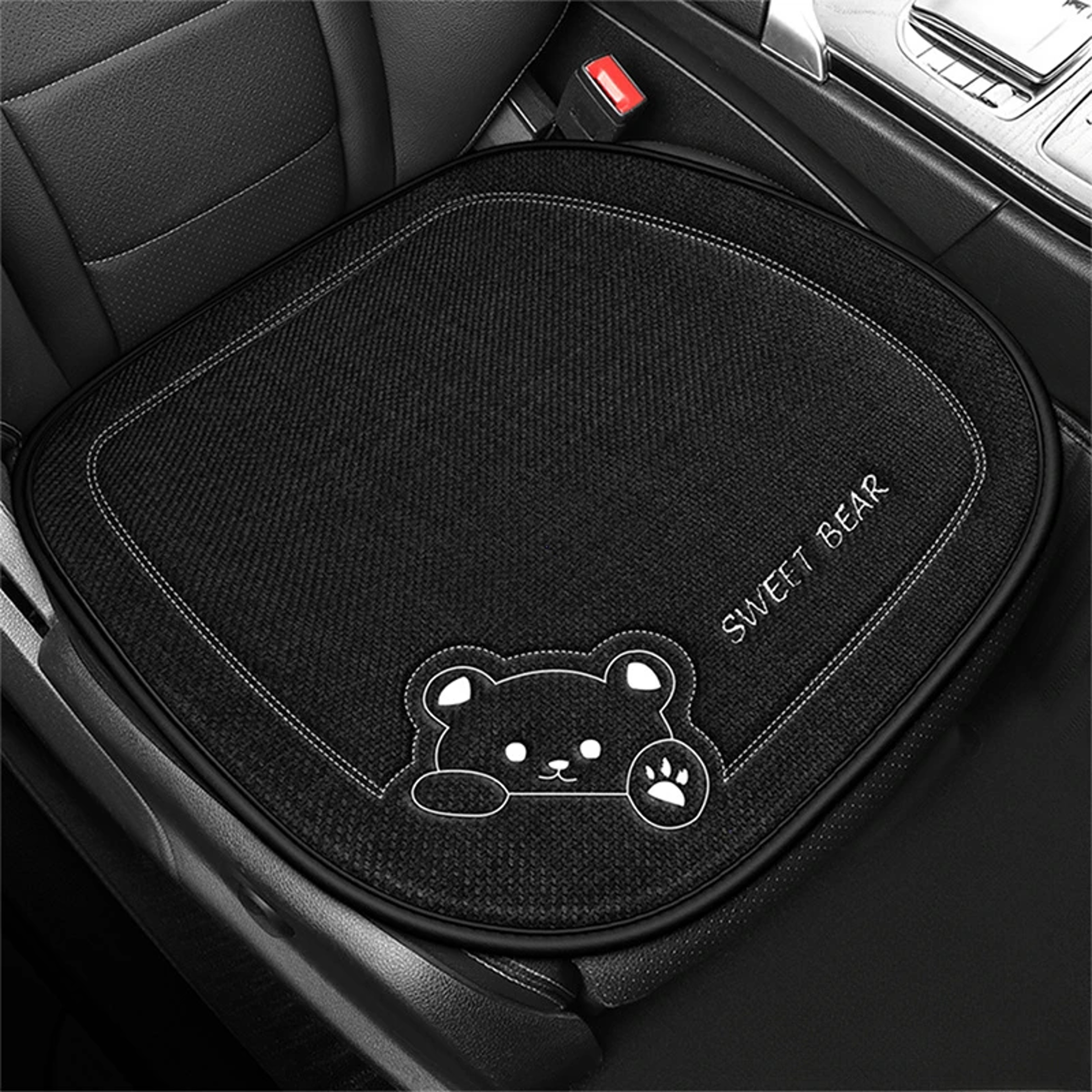 Fashion Luxury Car Seat Cushion Breathable Linen Cartoon Bear Womens Cute Antislip 5