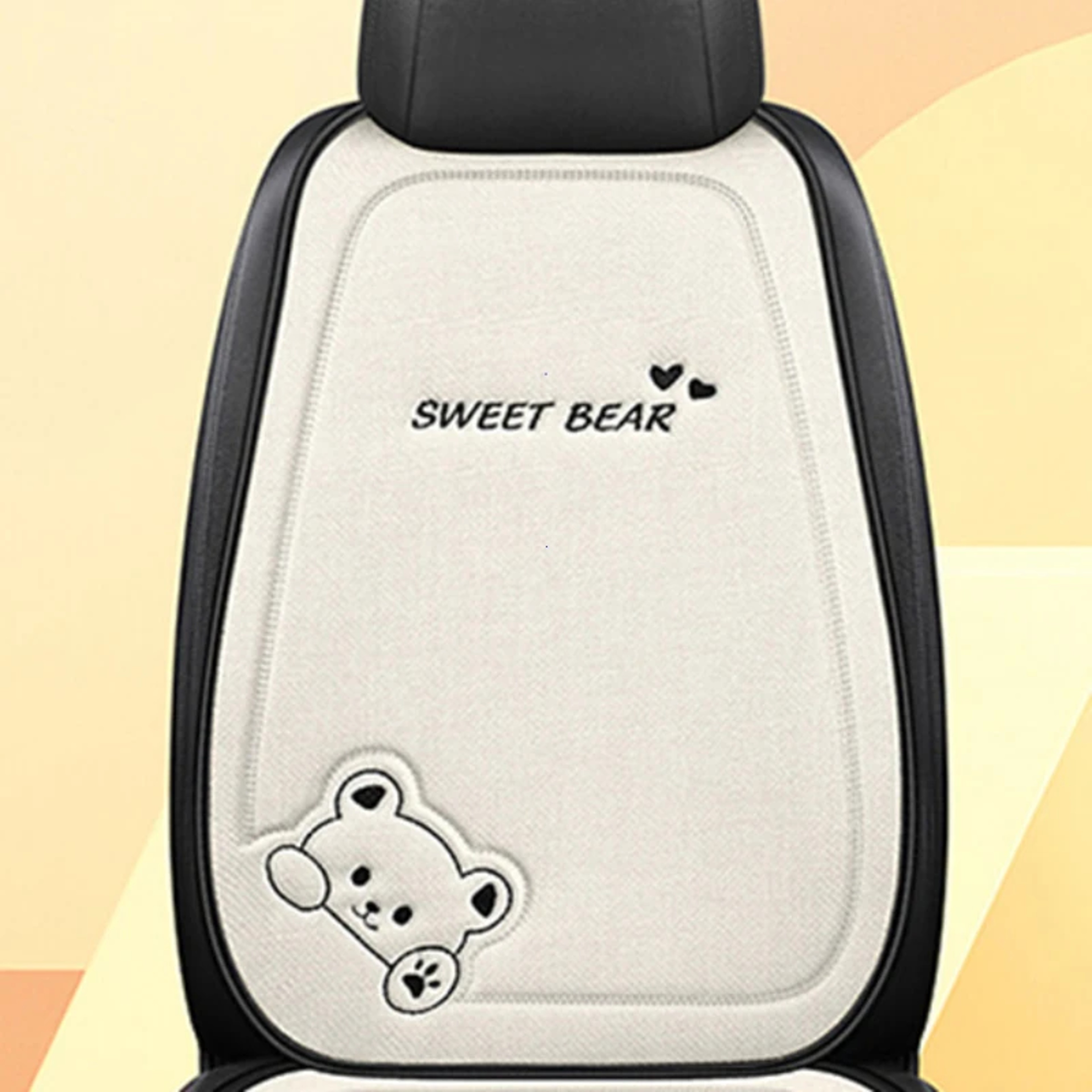 Fashion Luxury Car Seat Cushion Breathable Linen Cartoon Bear Womens Cute Antislip 6