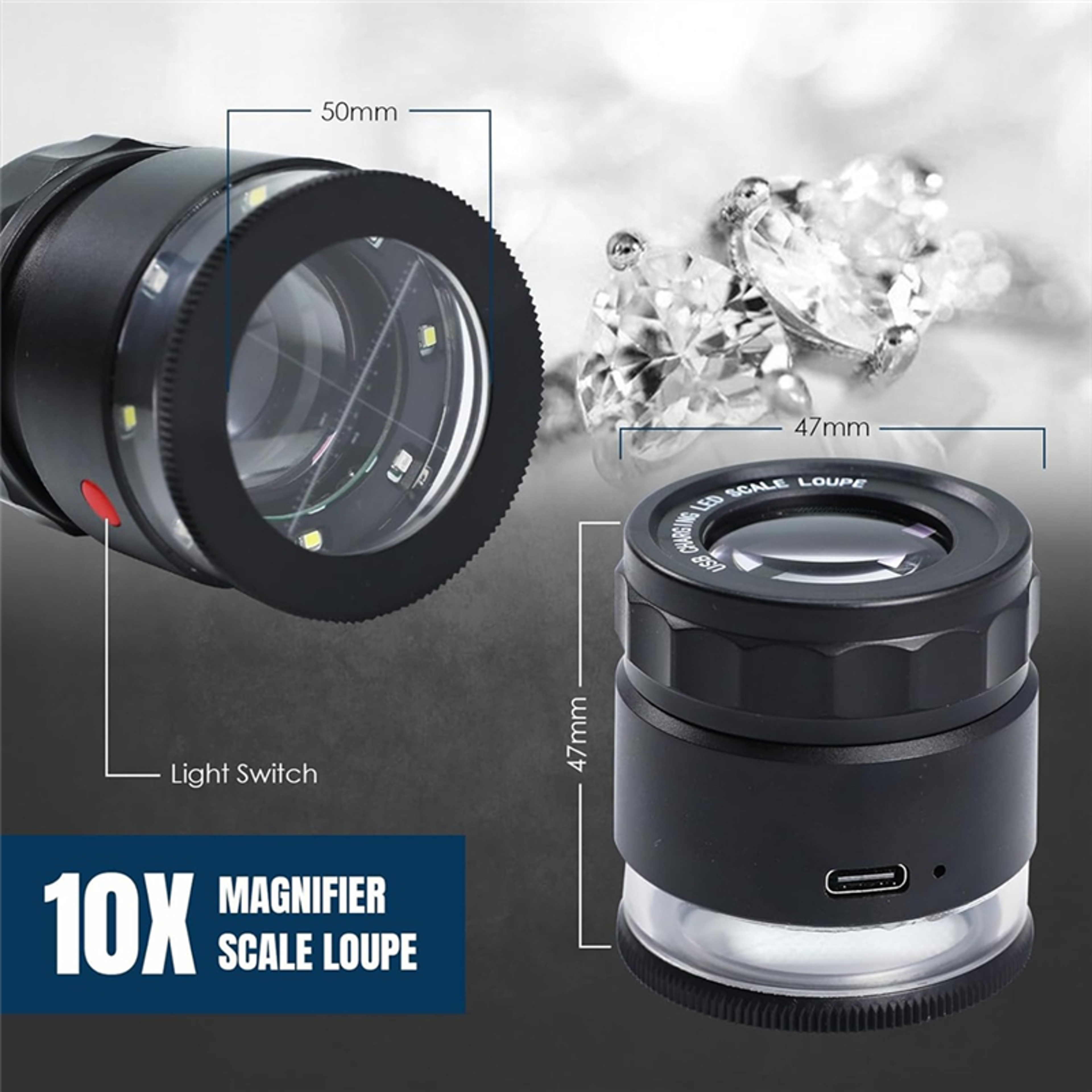 Jewelry Loupe Magnifier , LED Light and Scale, Rechargeable Magnifying Glass With Adjustable Focal Length for Precision – view 6