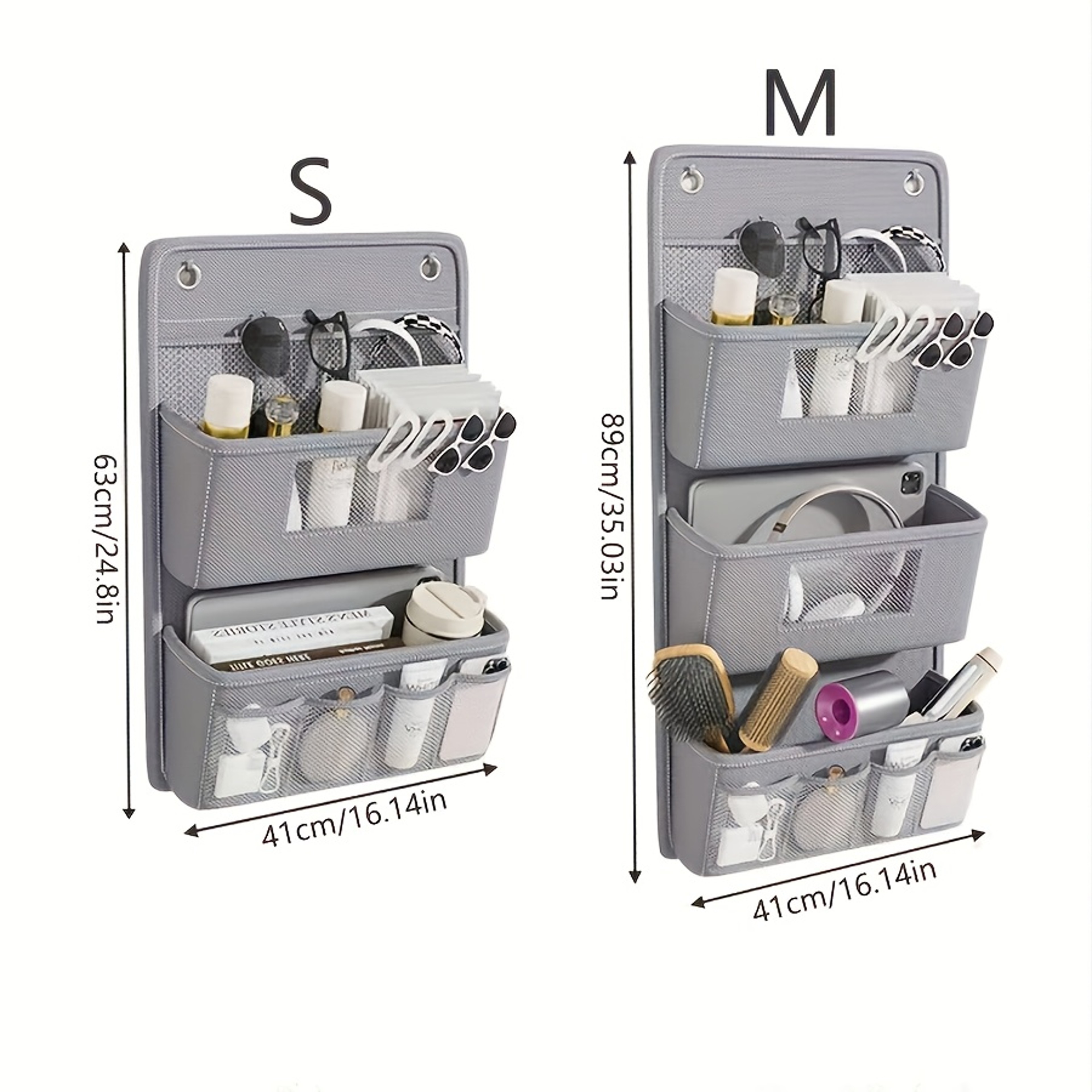 Multi-Compartment Fabric Hanging Bag, Versatile Gray Wall-Mounted Storage Organizer with Viewing Window Hooks for Office – view 4