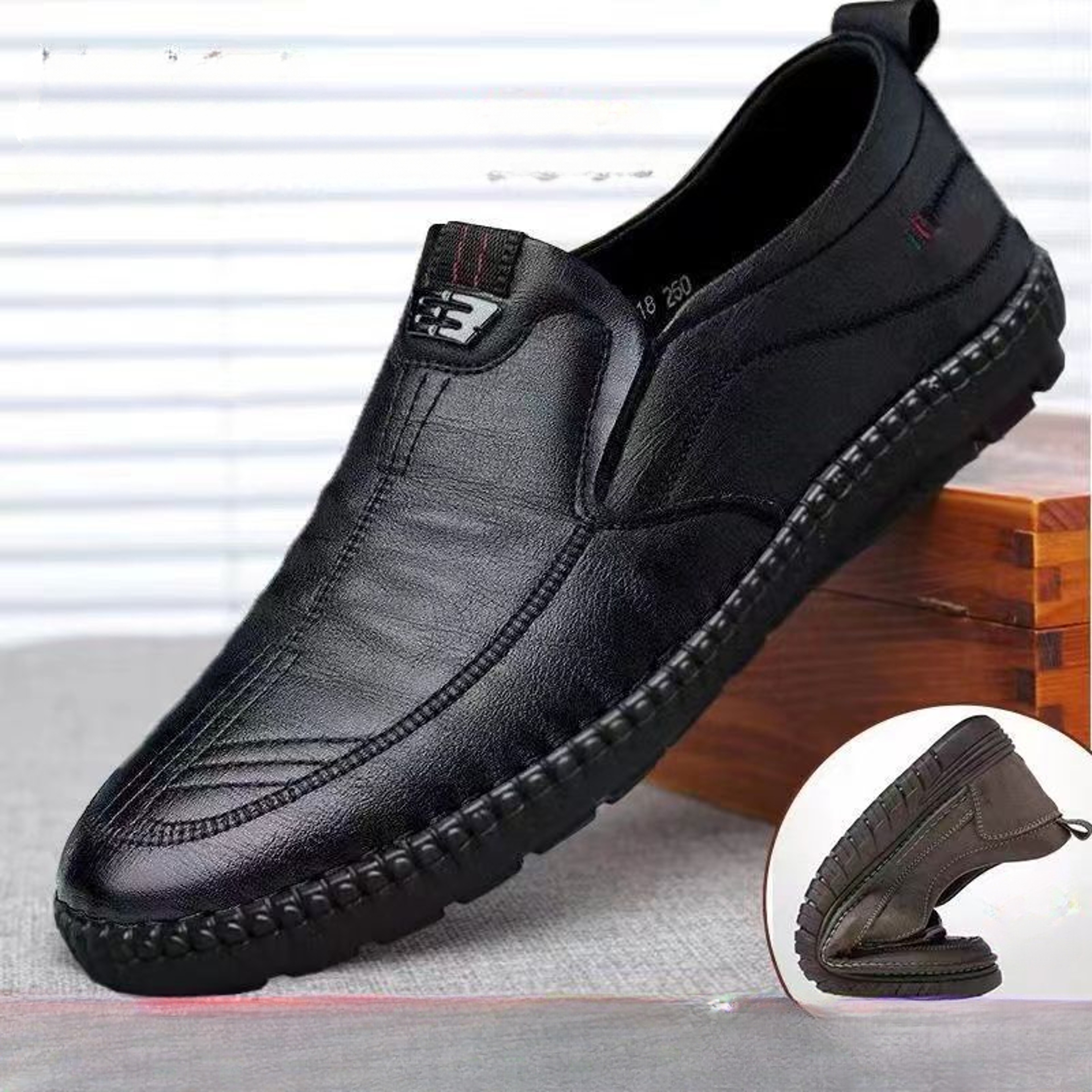 Mens PU Leather Loafers SlipOn Casual Shoes Breathable Walking Flats For Work Office Driving Sneake 0