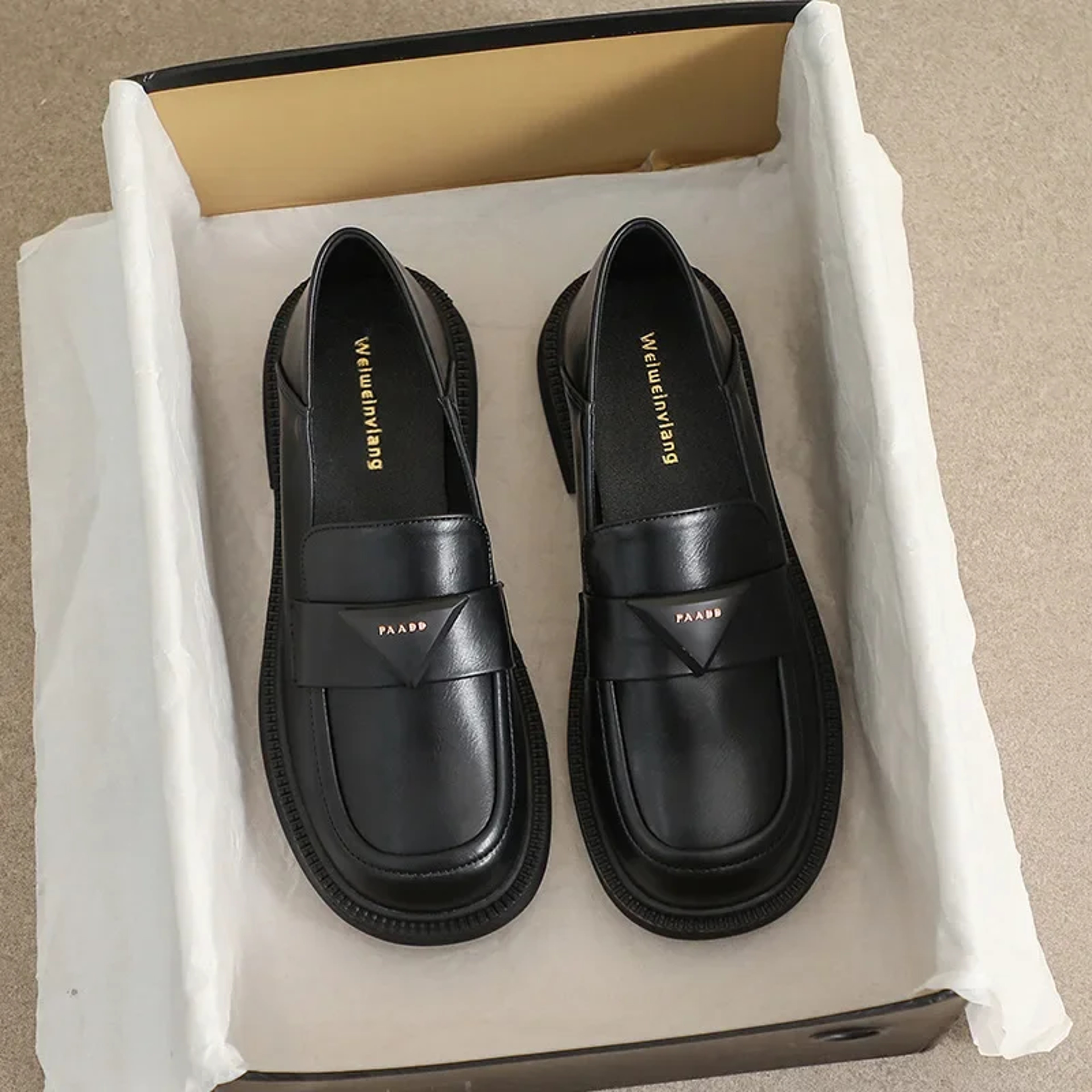 Black Womens Leather Loafers Mid Heel British Style Casual Shoes For Spring Office  Banquet Wear Fa 0